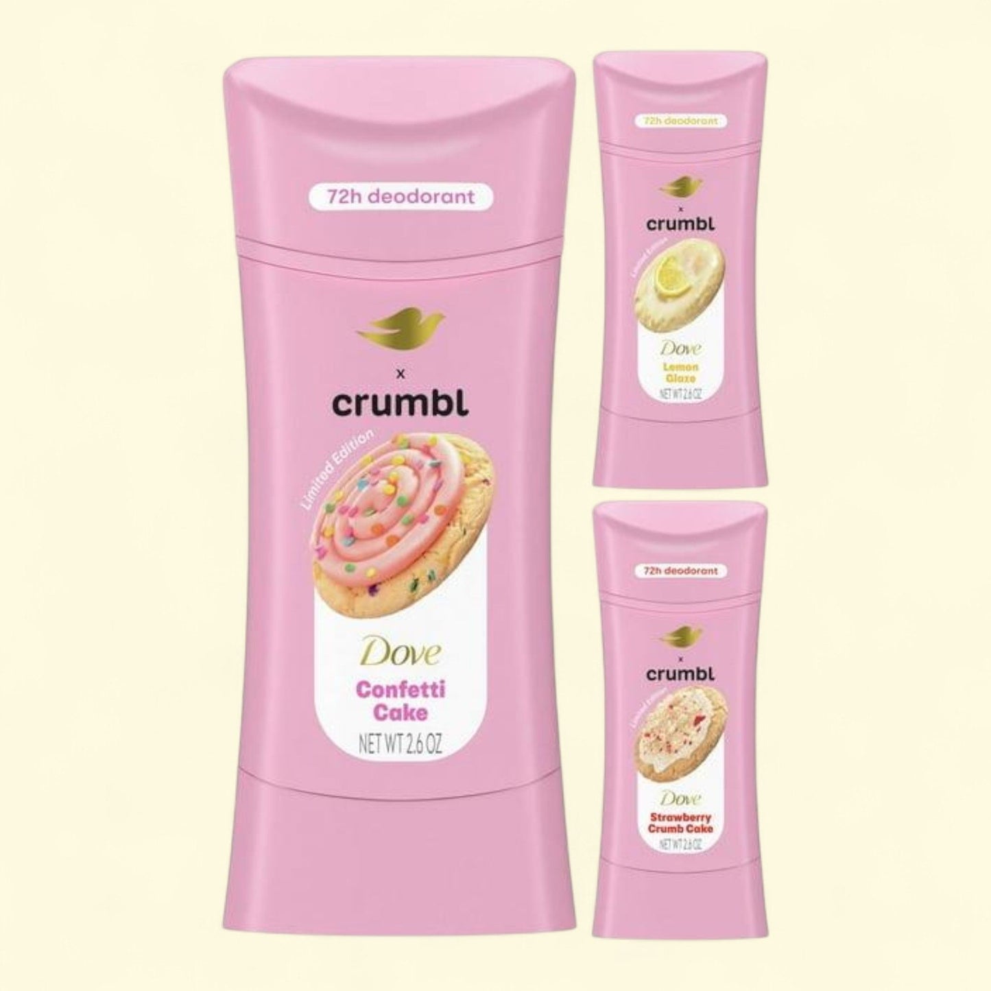 Dove x Crumbl Deodorant Variety Pack - Funfetti Birthday Cookie, Le... — authentic US product shipped worldwide by Treatspree