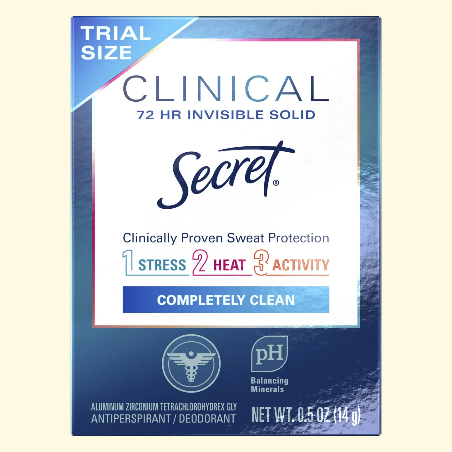 Secret Clinical Strength Invisible Solid Antiperspirant and Deodorant, Completely Clean, 0.5 oz