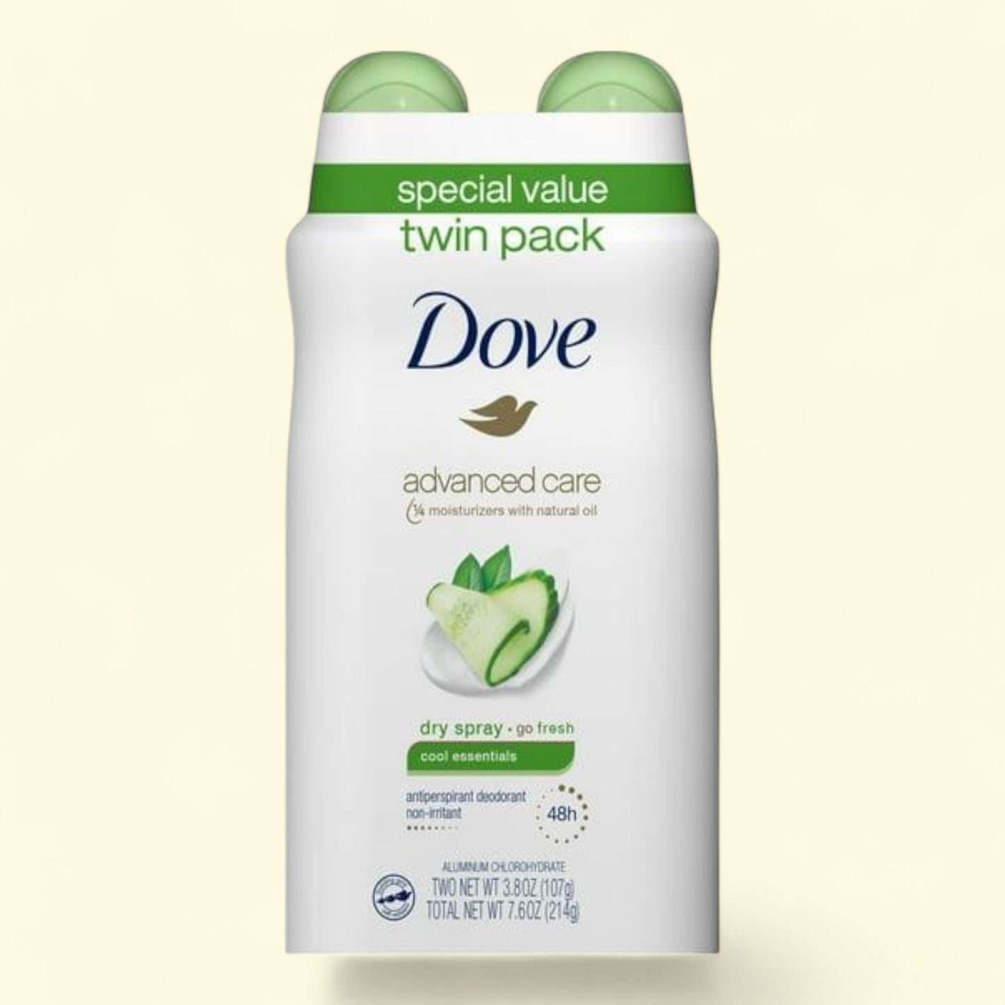 Dove Advanced Care Antiperspirant Deodorant Dry Spray, Fresh, 3.8 oz Twin Pack