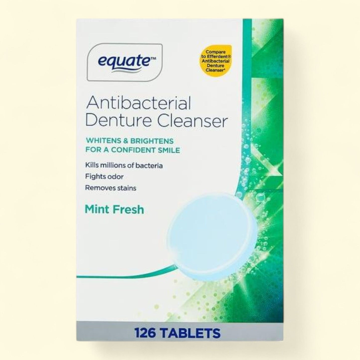 Comprimés nettoyants pour prothèses dentaires Equate, saveur menthe fraîche, 126 comprimés