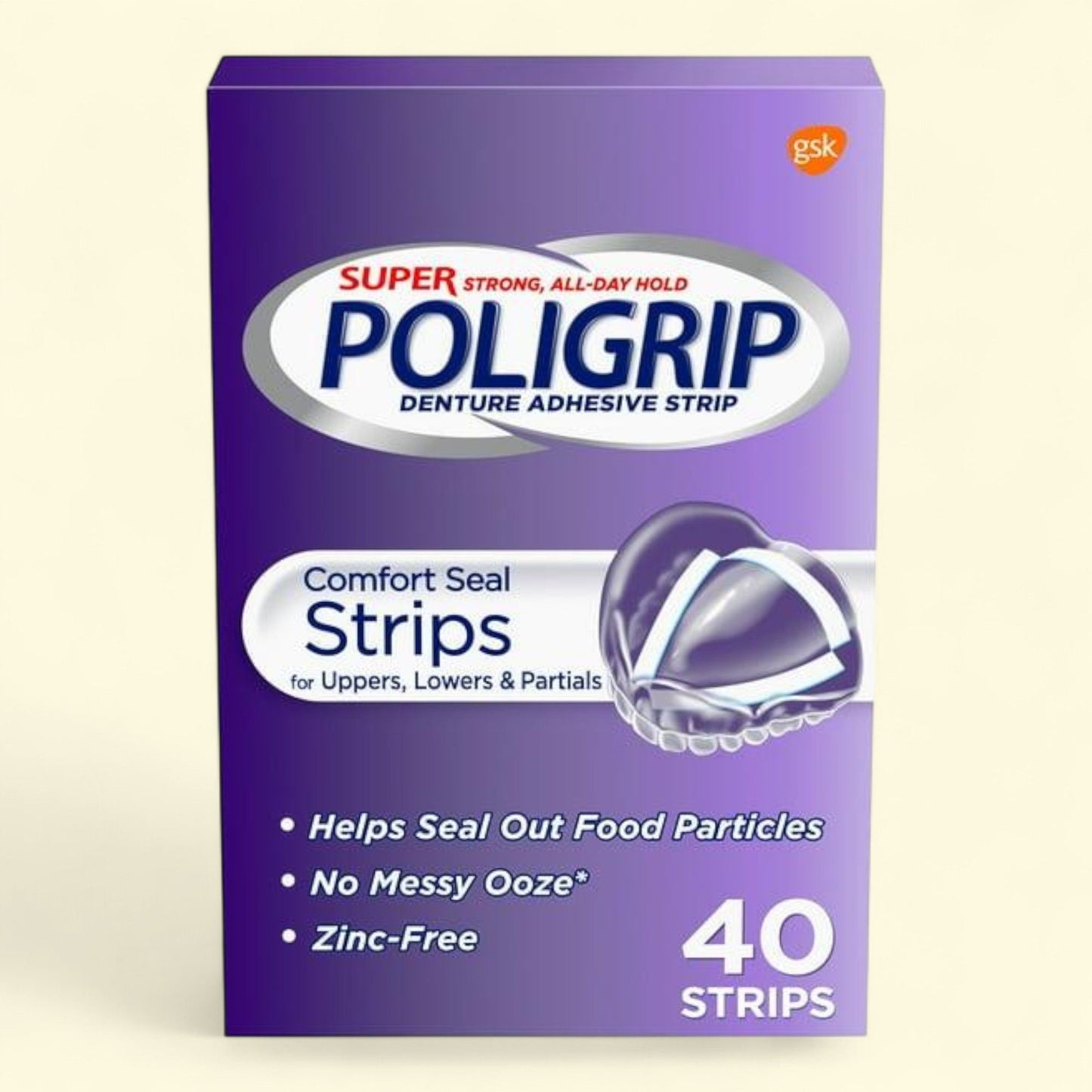 Super Poligrip Comfort Seal Denture and Partials Adhesive Strips, 40 Ct