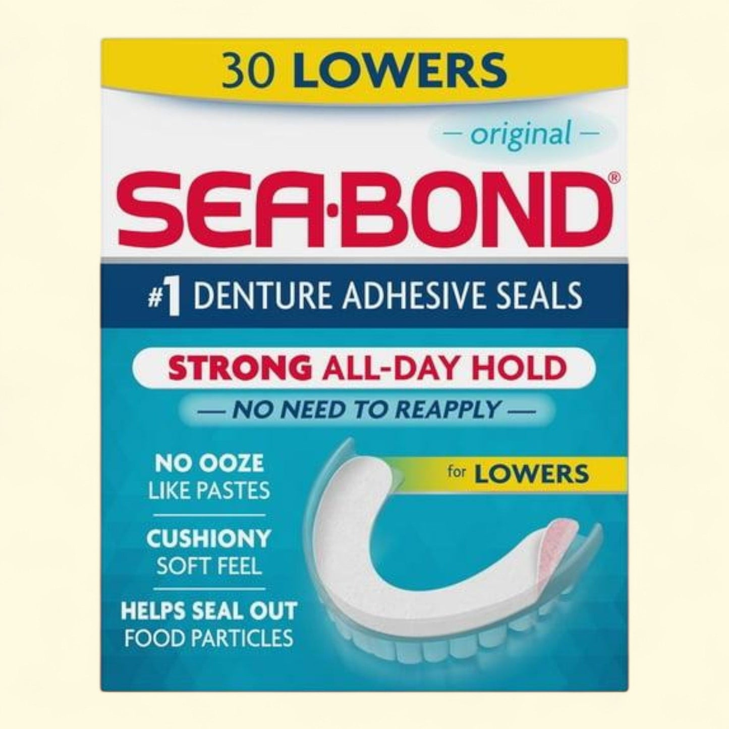 Sea Bond Denture Adhesive Seals, 30 Original Flavor, Lower Dentures