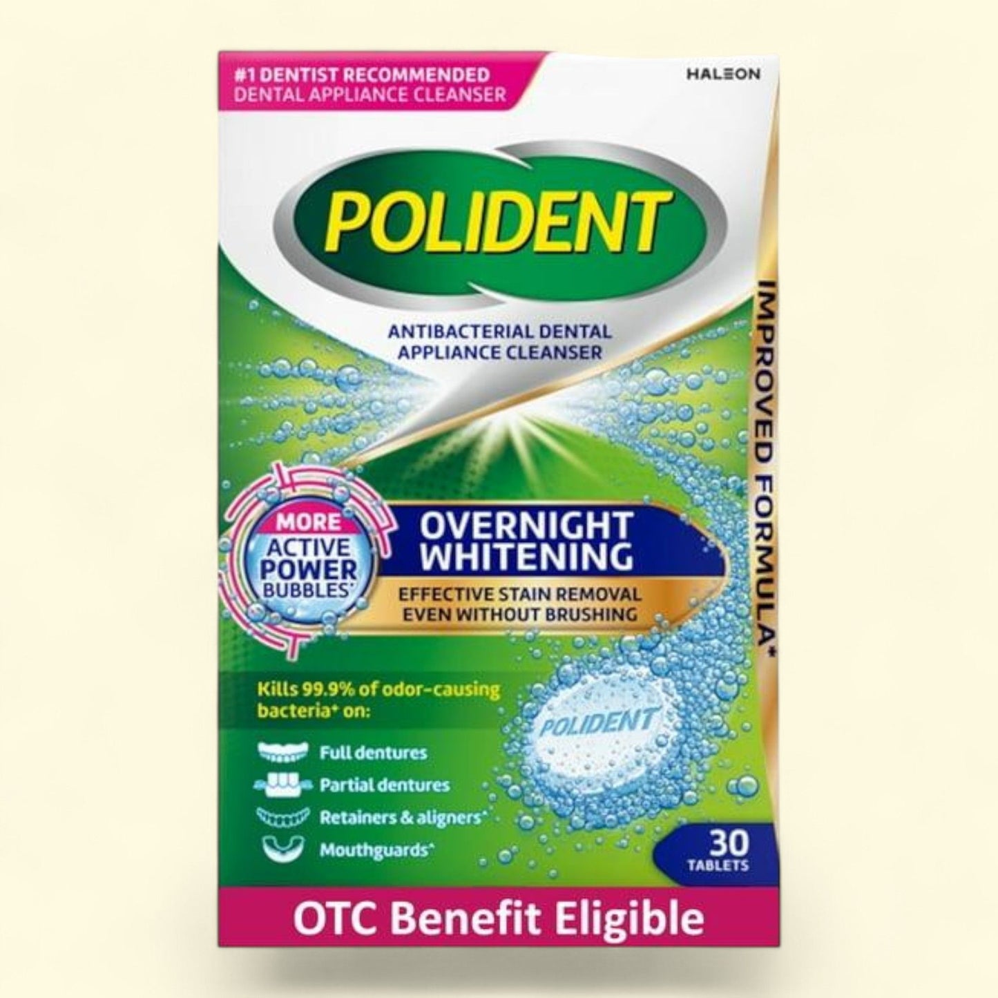 Polident Overnight Whitening Dental Appliance Cleanser Tablets, 30 Count