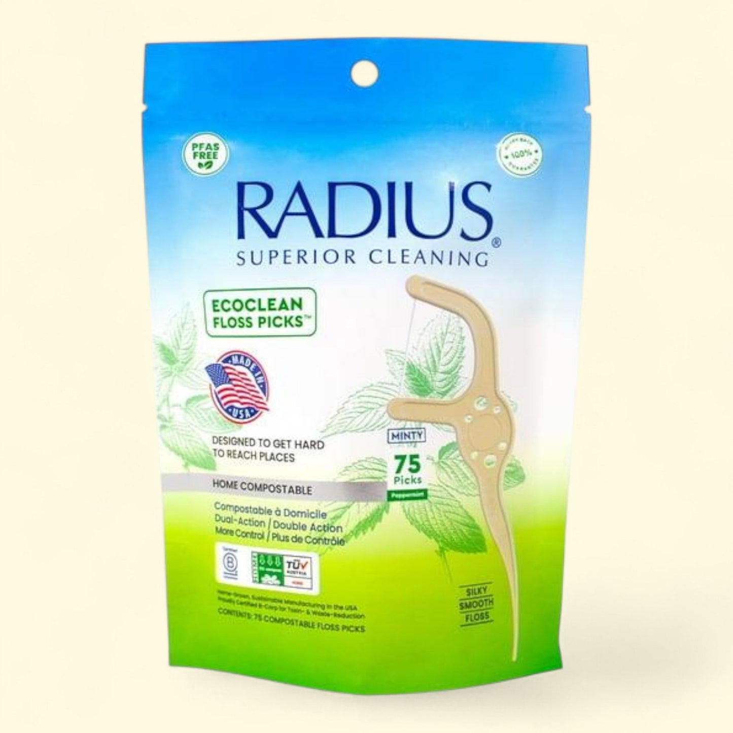 RADIUS EcoClean Dental Floss Pick, 75 Count