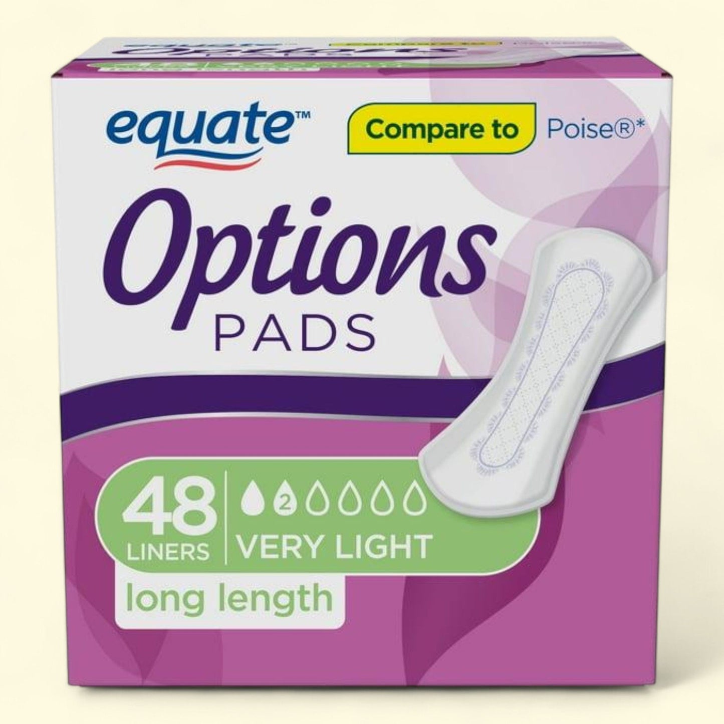 Equate Women's Incontinence Pads, Very Light, Long Length (48 Count)