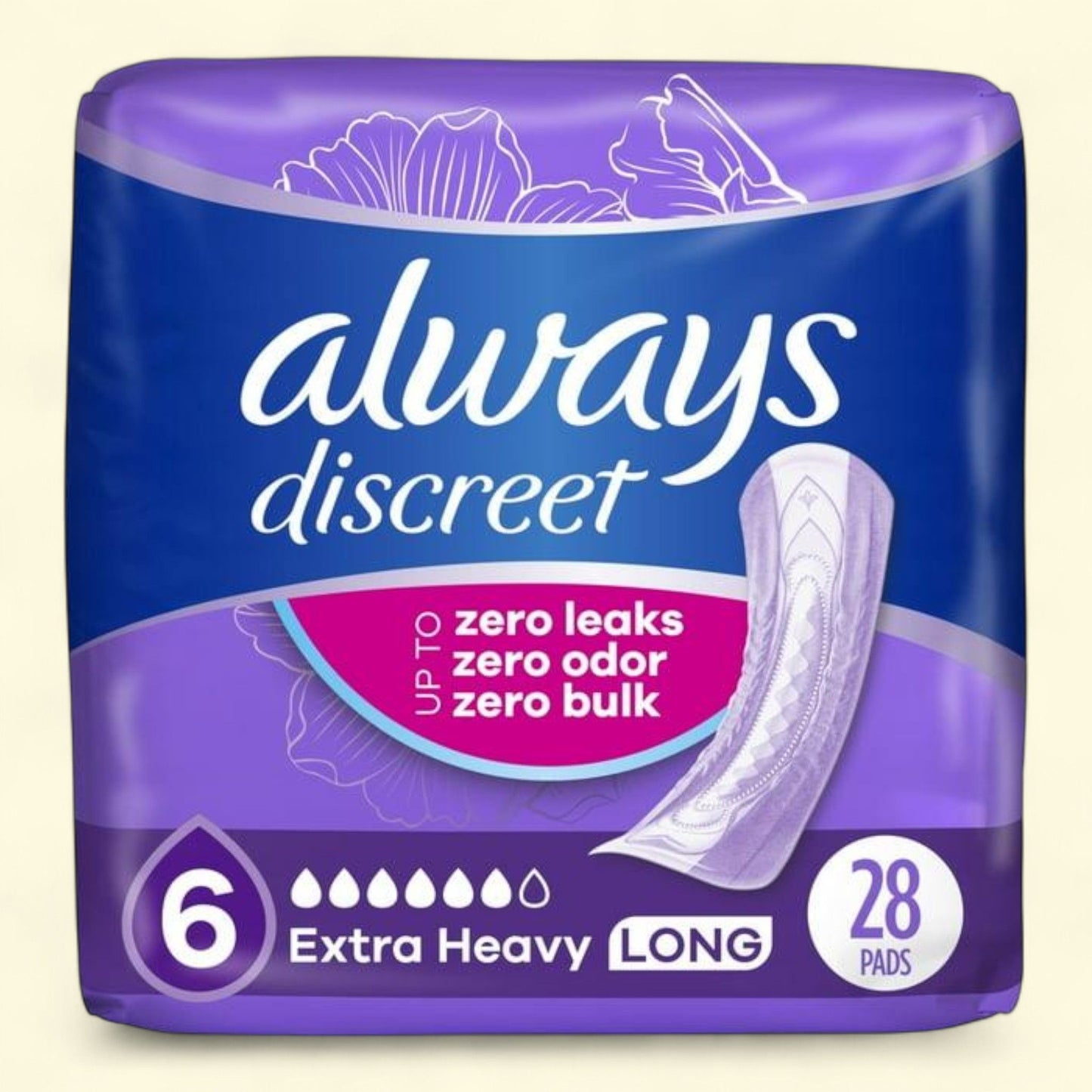 Always Discreet Incontinence Pads, Extra Heavy Long, 28 Count