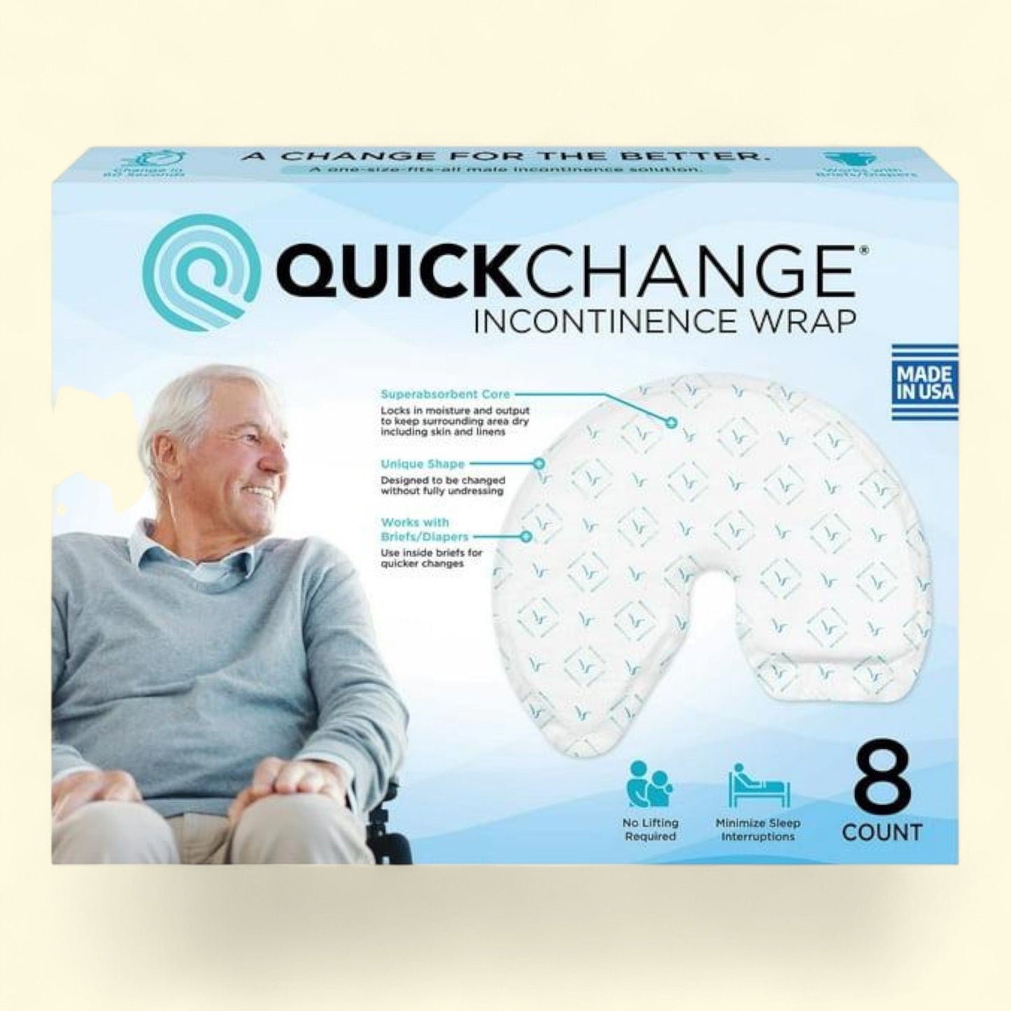 QuickChange Male Incontinence Wrap, One-Size, 8 Count