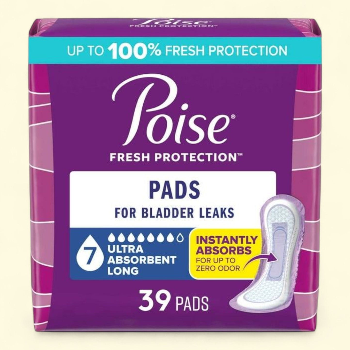 Poise Incontinence Pads, 7 Drop Ultra Absorbency, Long Length, 39 Count