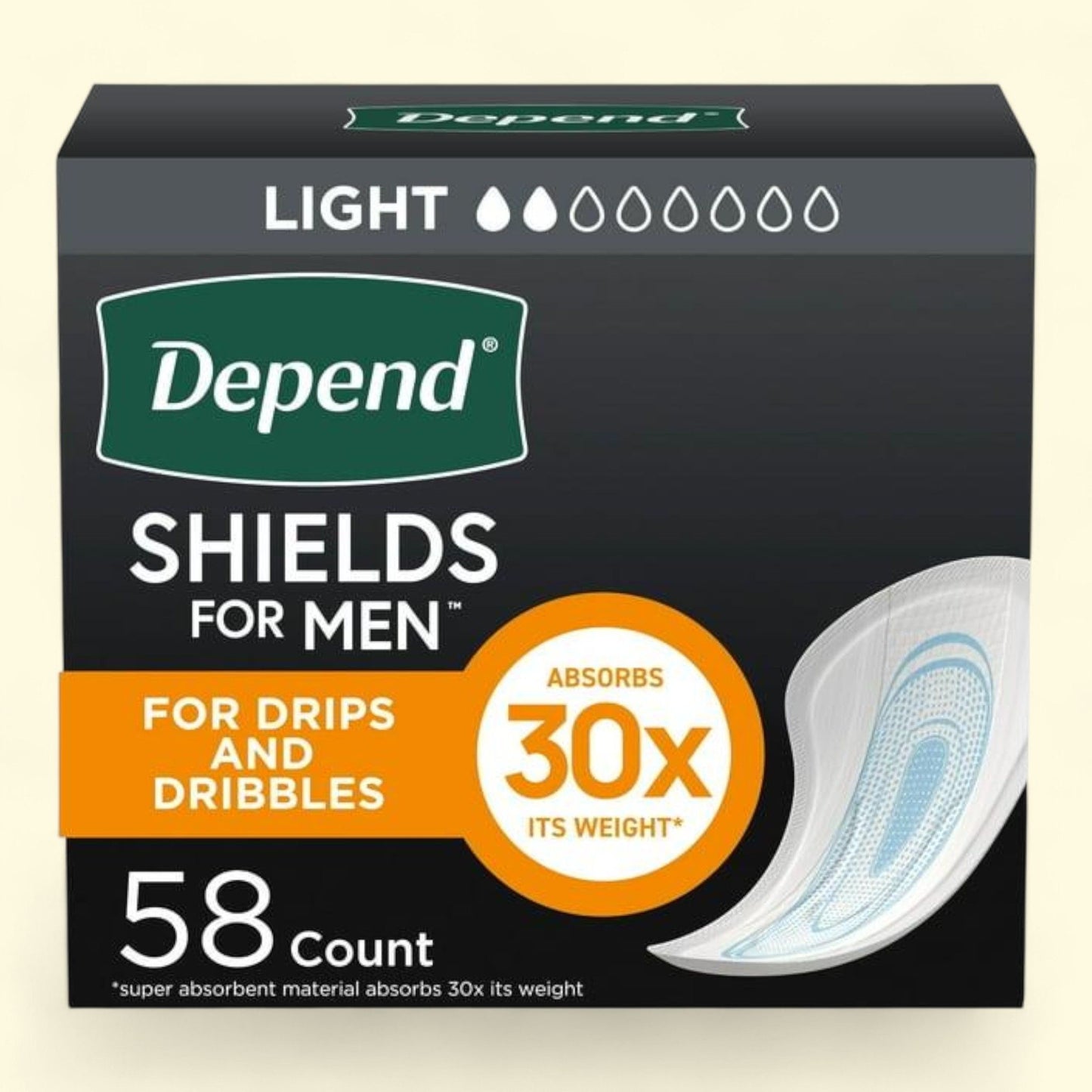 Depend Shields Incontinence Pads for Men, 58 Count