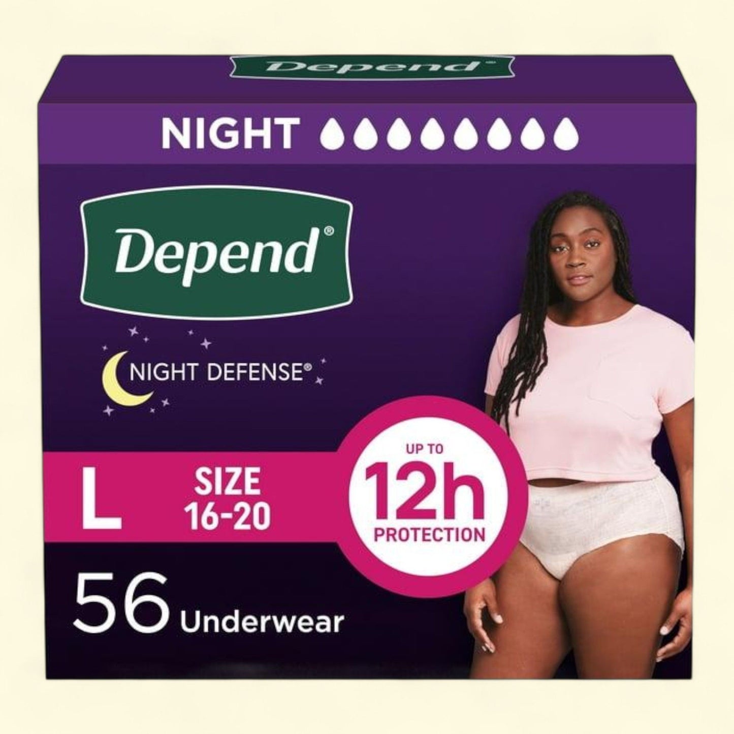 Depend Night Defense Incontinence Underwear, L, 56 Count