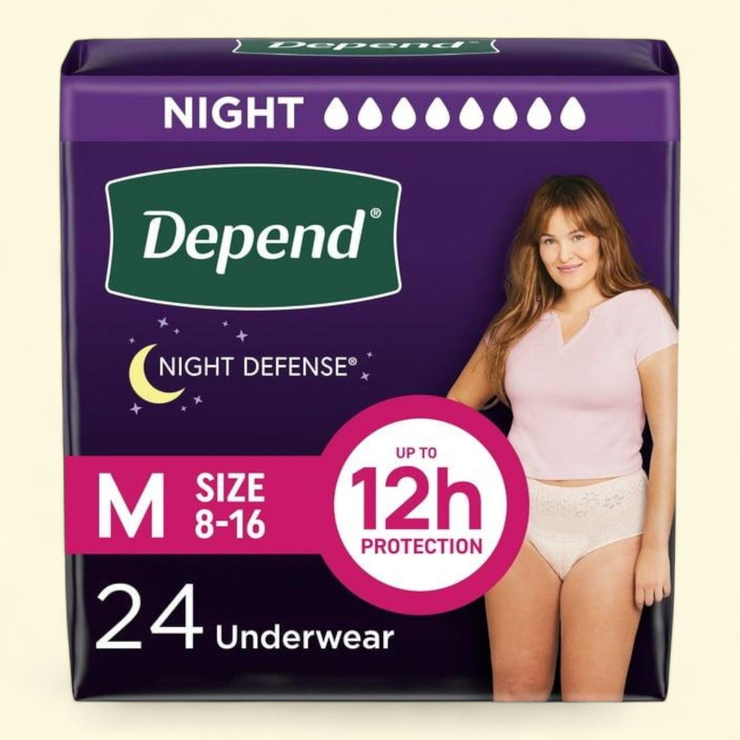 Depend Night Defense Incontinence Underwear, M, 24 Count