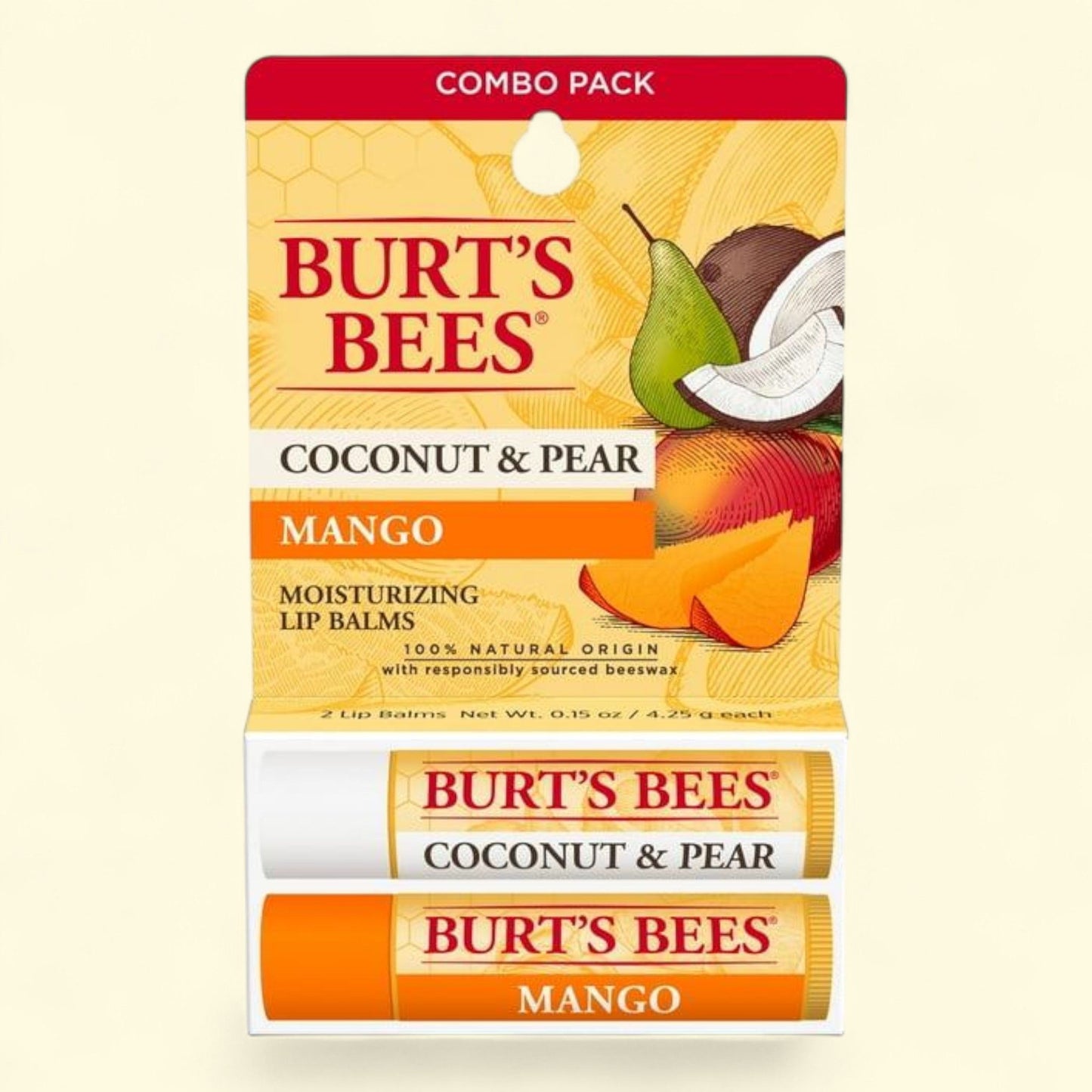 Burt's Bees Lip Balm, Coconut & Pear and Mango, 2 Count