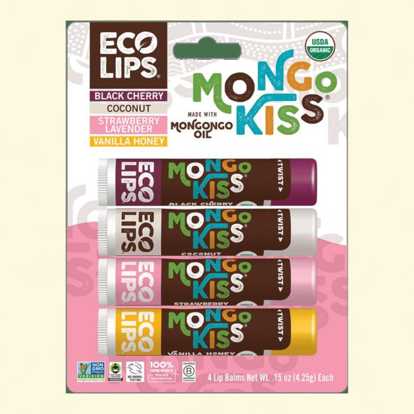 Eco Lips Mongo Kiss Lip Balm, 4-pack (0.15 oz. each)
