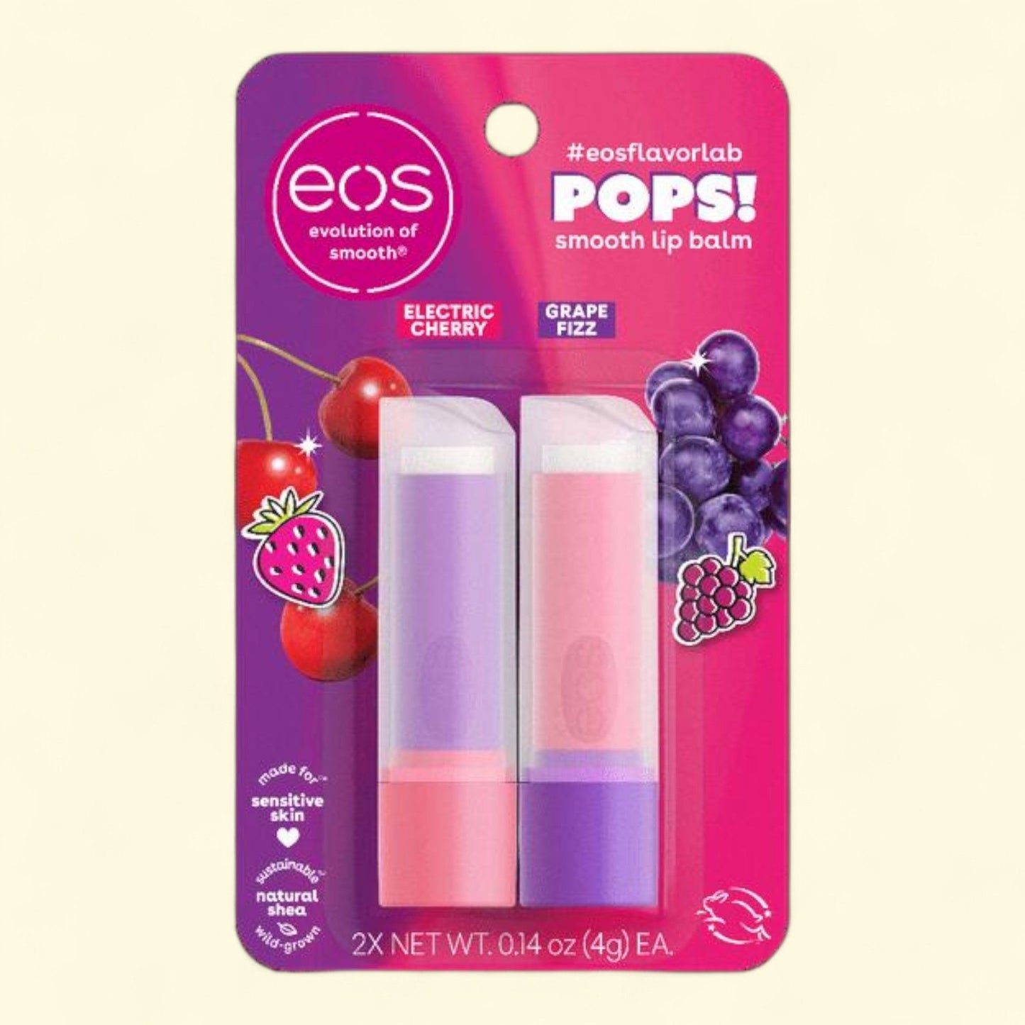 eos Lip Balm, Electric Cherry & Grape Fizz, 0.14 oz, 2-Pack — authentic US product shipped worldwide by Treatspree
