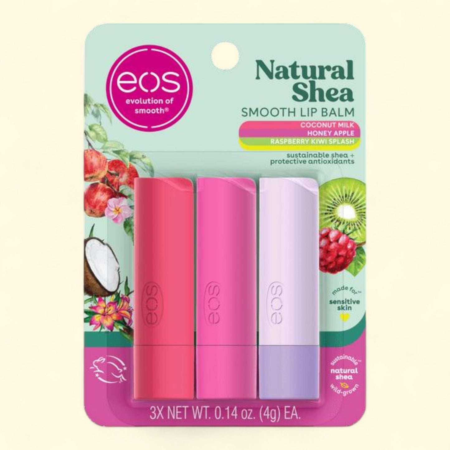 eos Lip Balm, Natural Shea Smooth, 0.14 oz, 3-Pack