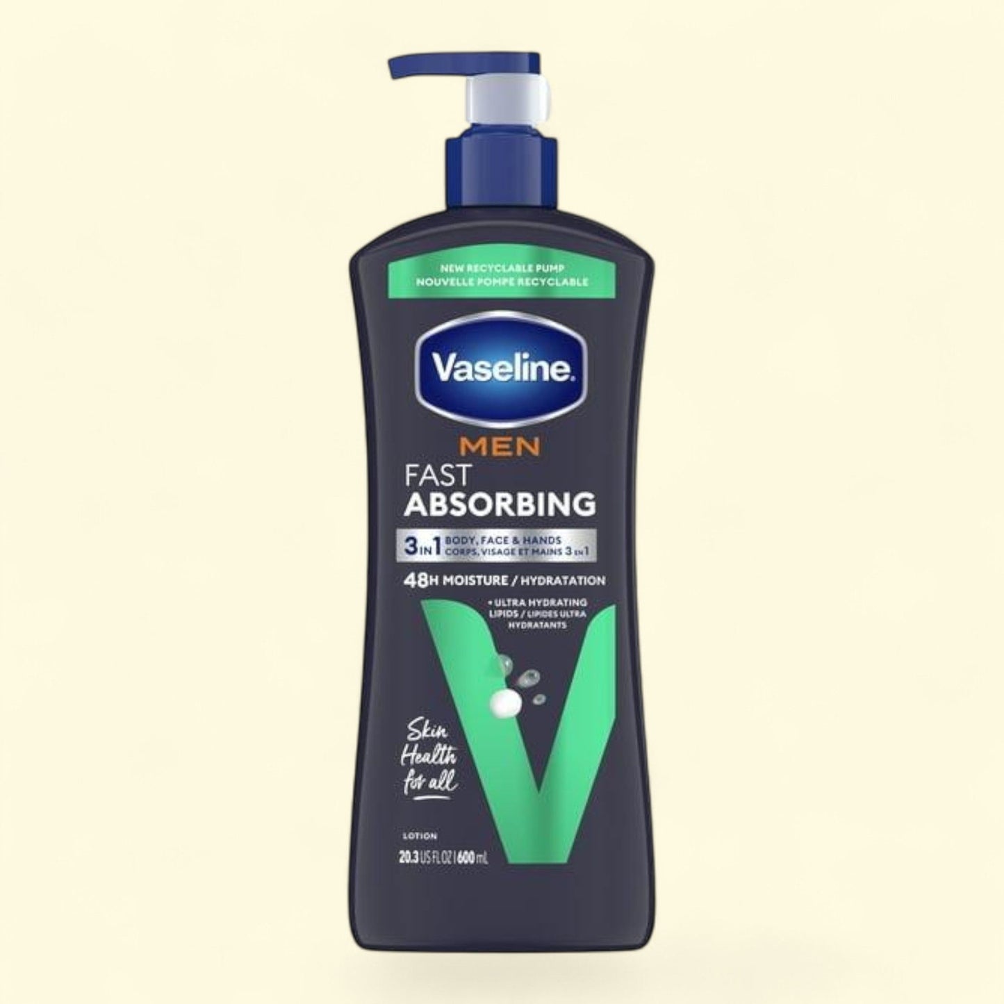 Vaseline Men Fast Absorbing 3-in-1 Face, Hands & Body Lotion, 20.3 oz