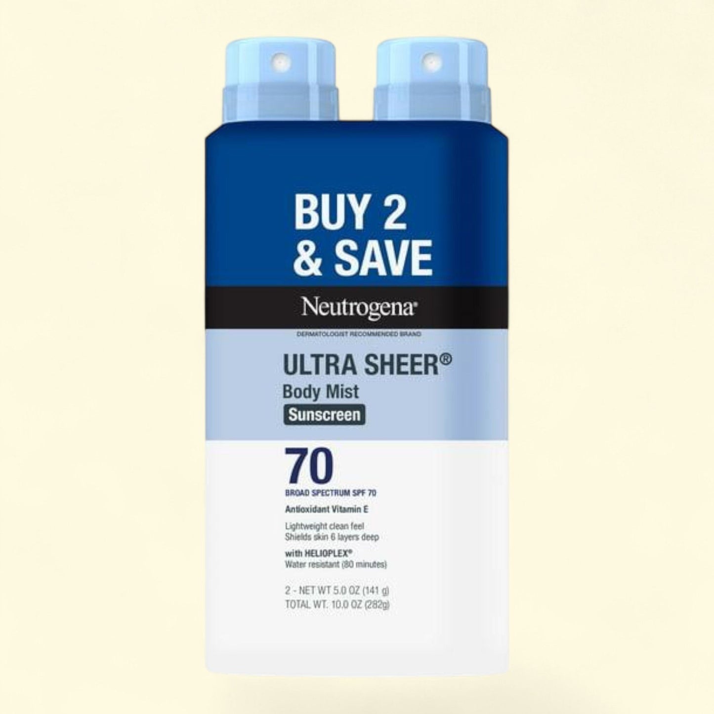 Spray solaire Neutrogena Ultra Sheer, indice de protection 70, 2 x 150 ml