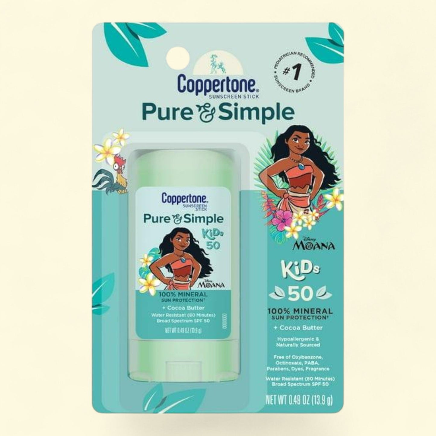 Coppertone Pure & Simple Mineral Sunscreen Stick, Child, SPF 50, 0.49 oz
