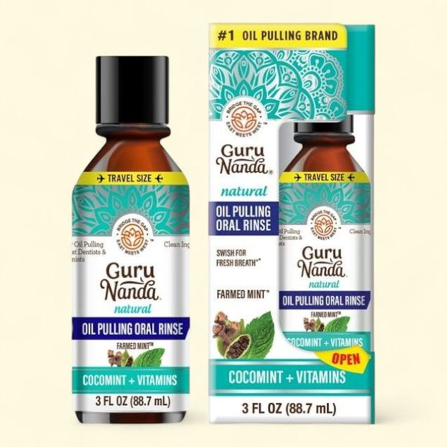 GuruNanda Oil Pulling, Cocomint & Essential Oils, Vitamins D, E, K2 - Travel Size, 3oz