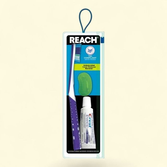 REACH Oral Care Travel Kit, Adult Toothbrush with Cap & Trial Size Toothpaste, TSA Compliant