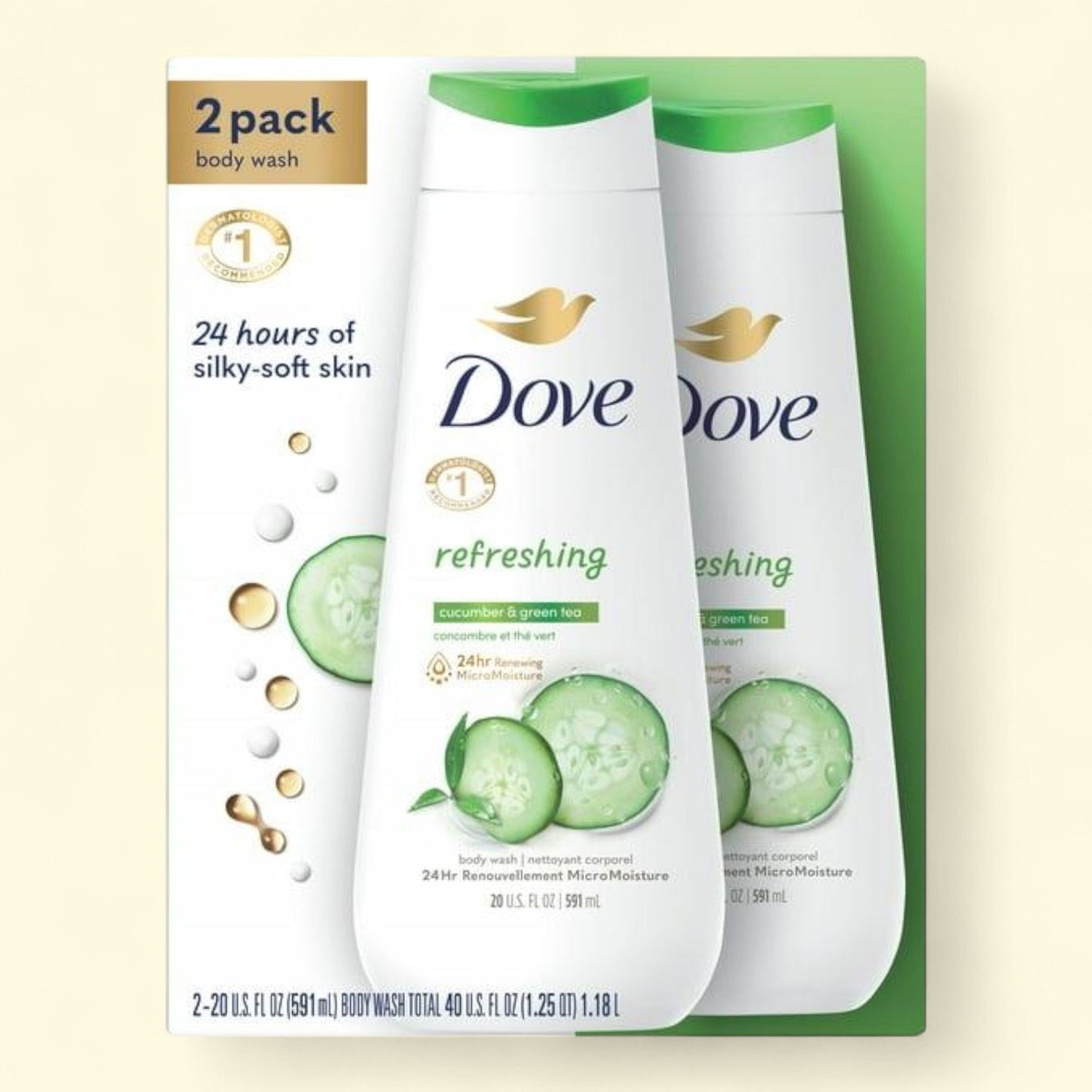 Dove Body Wash, Refreshing Cucumber and Green Tea, 20 oz, 2 Count