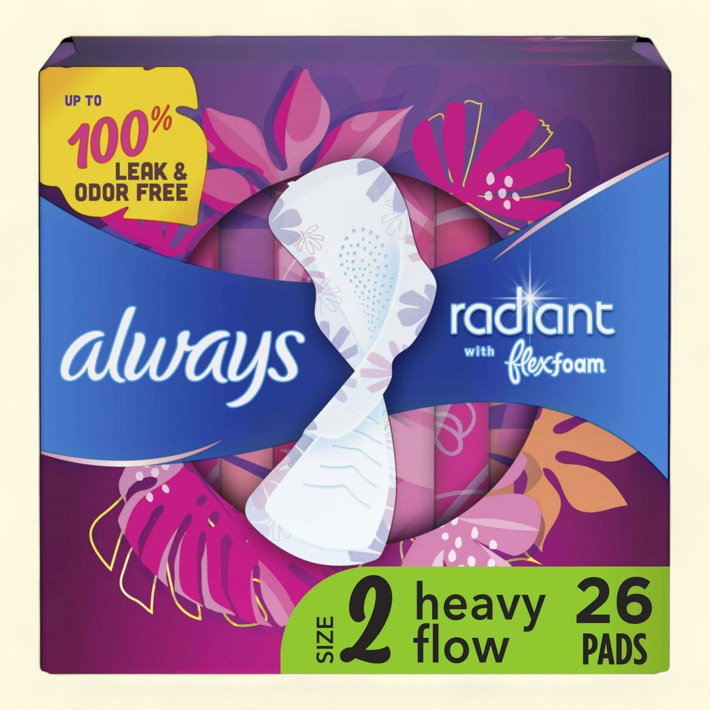 Always Radiant Feminine Pads, Size 2, 26 CT