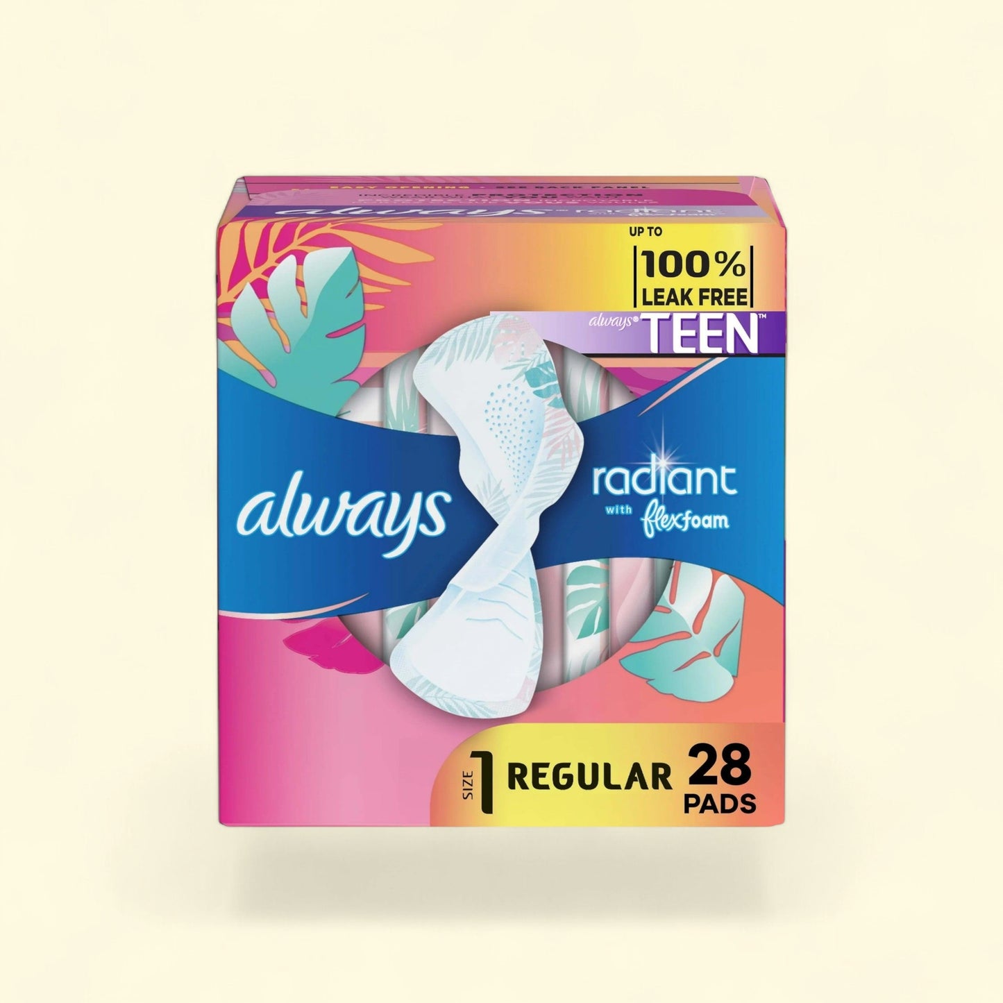 Always Radiant Teen Pads with Wings, Size 1, 28 CT — authentic US product shipped worldwide by Treatspree