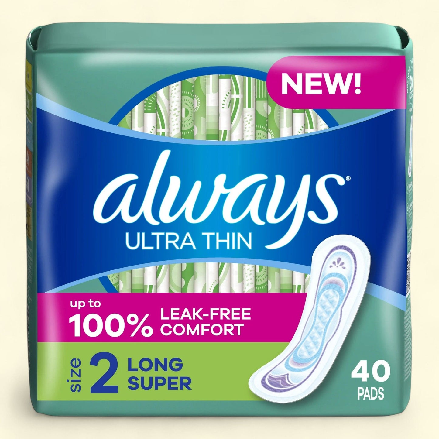 Always Ultra Thin Pads, Size 2, Long Super Absorbency, 40 CT