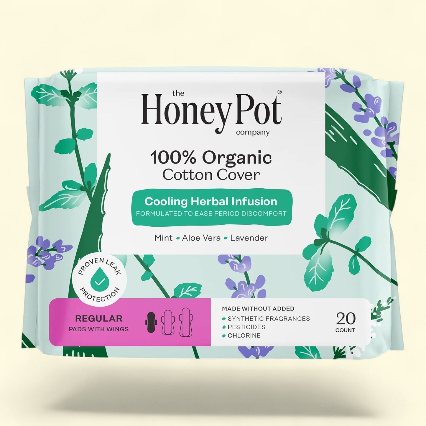 Honey Pot Cooling Herbal Infusion Regular Pads, 20 Count