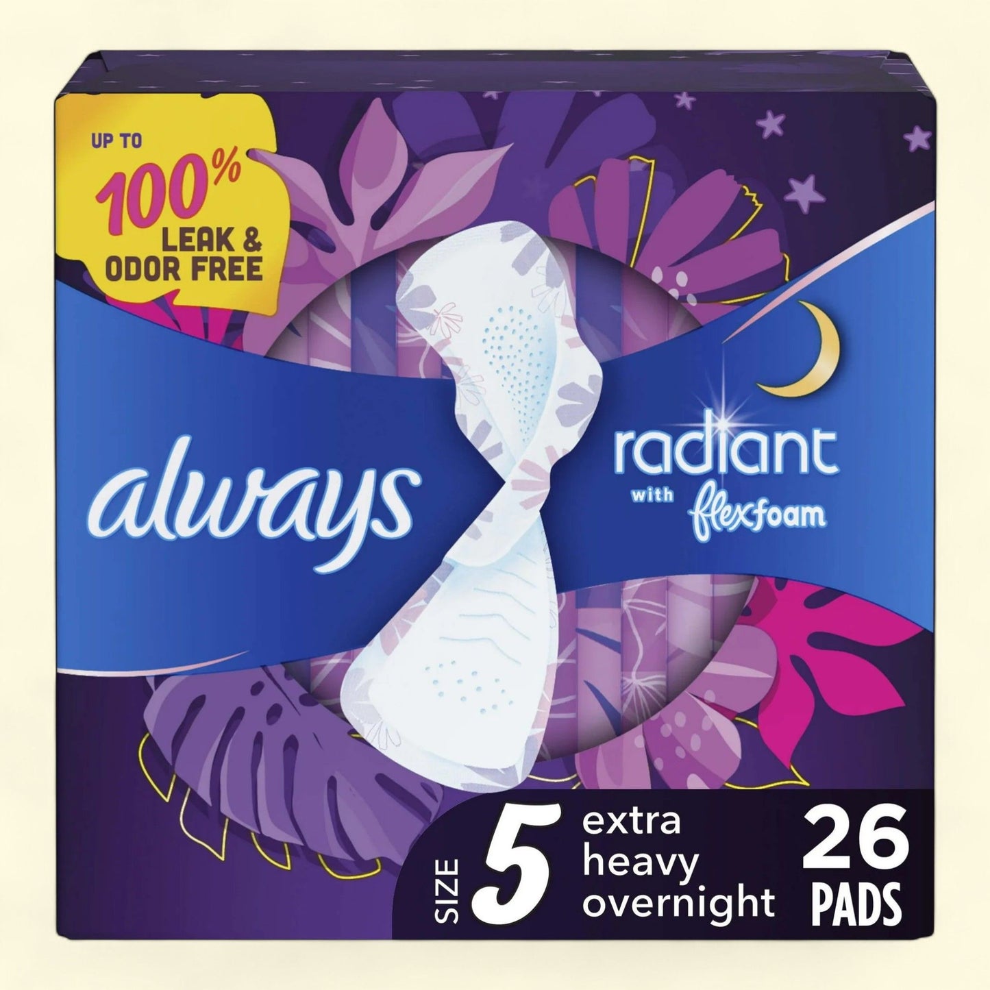 Always Radiant Feminine Pads, Size 5, 26 CT