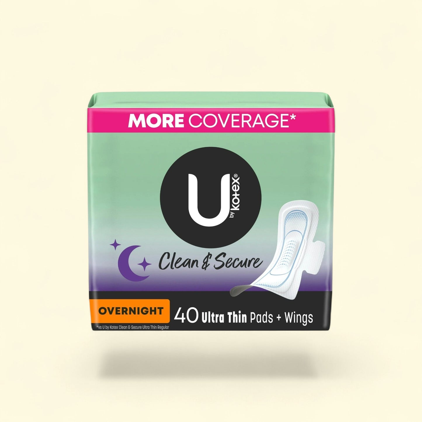 U by Kotex Ultra Thin Overnight Pads with Wings, 40 Ct — authentic US product shipped worldwide by Treatspree
