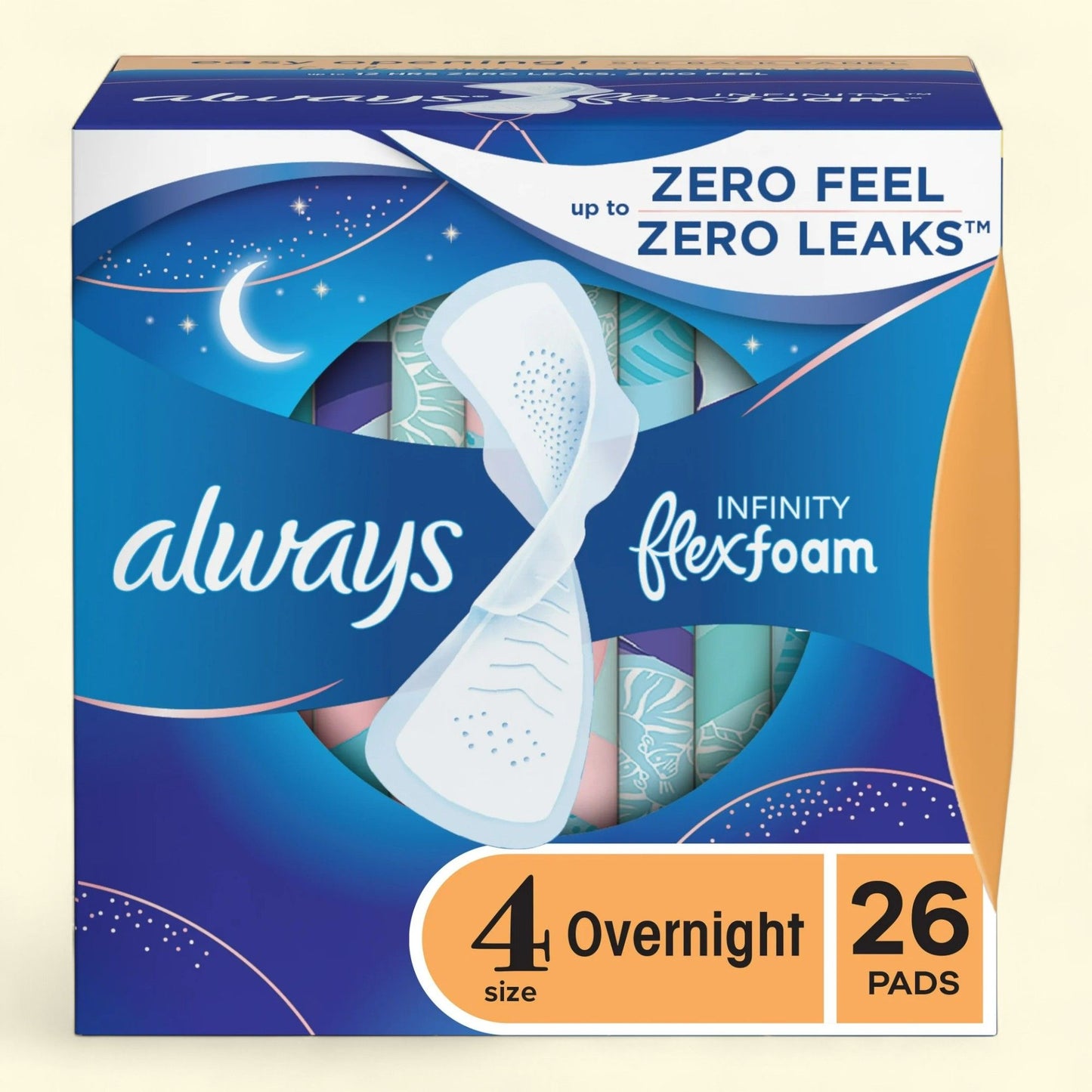 Always Infinity Feminine Pads, Size 4, Overnight Absorbency, 26 Count