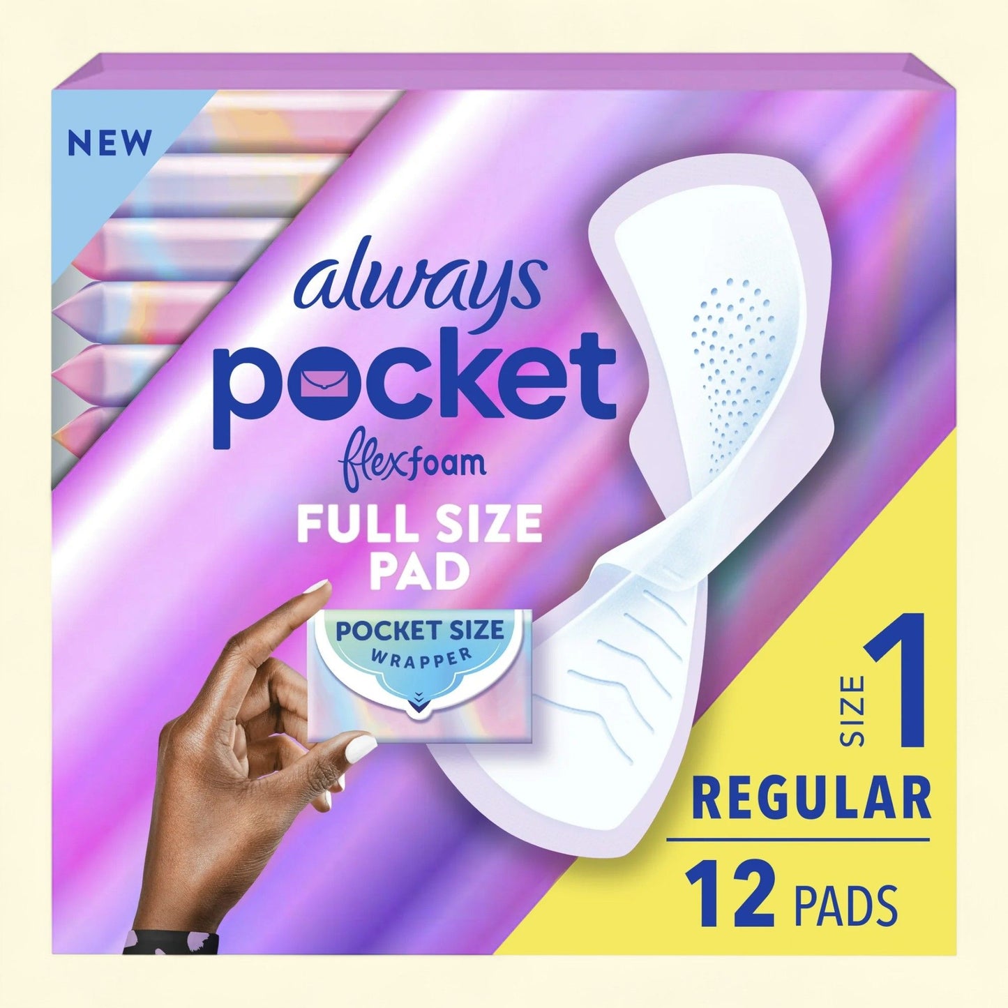 Always Pocket Feminine Pads with FlexFoam, Size 1, Regular, 12 Count