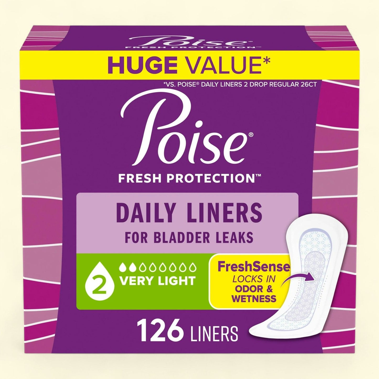 Poise Daily Incontinence Panty Liners, Regular, 126 Count