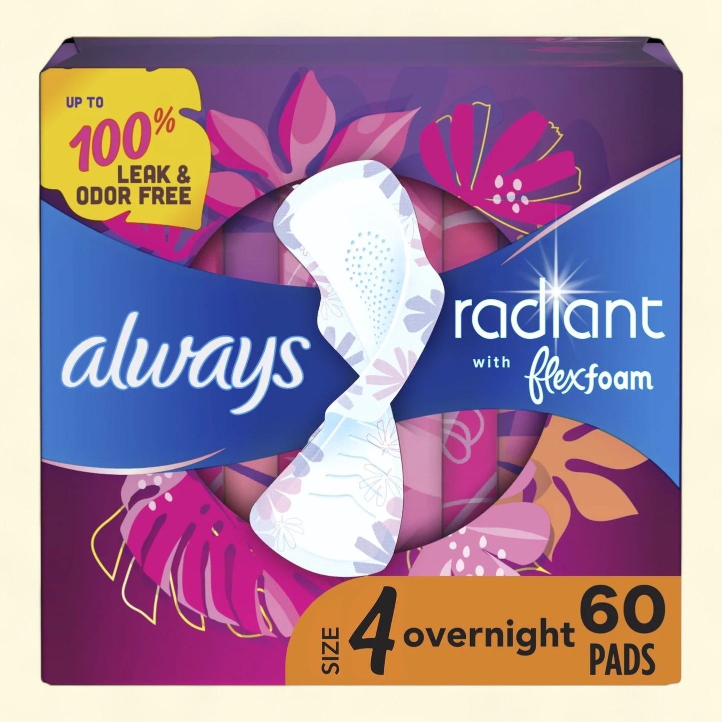 Always Radiant Pads, Size 4, Overnight Absorbency, 60 CT — authentic US product shipped worldwide by Treatspree