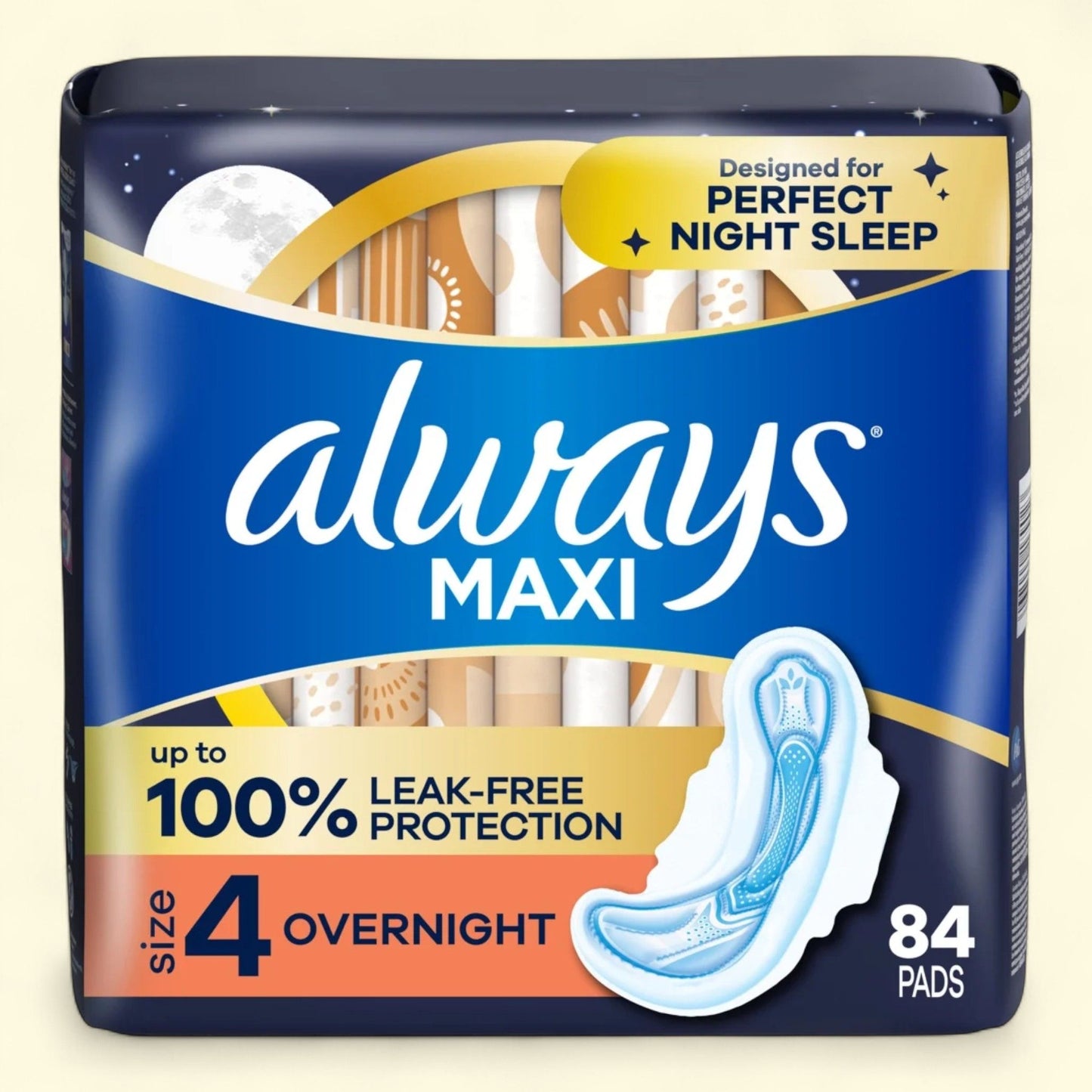 Always Maxi Overnight Pads, Size 4, 84 Count