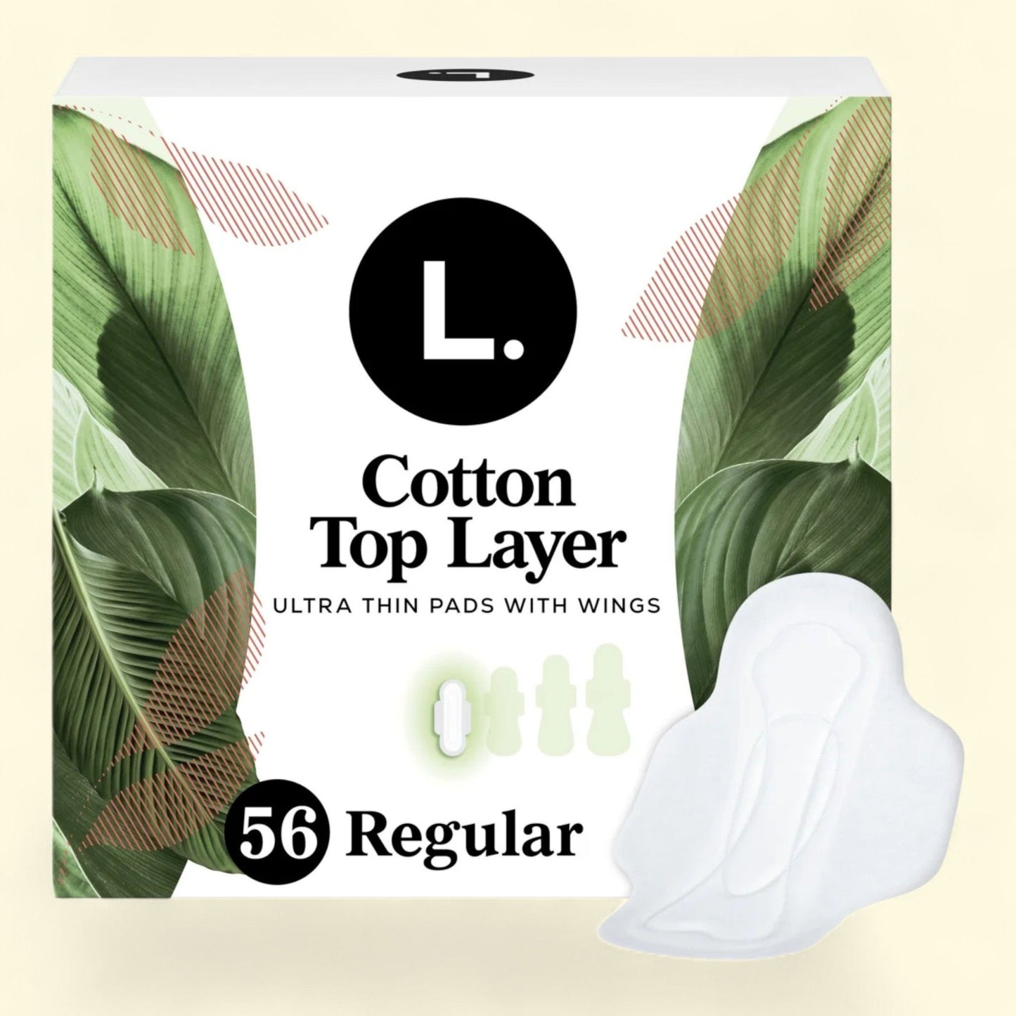 L. Ultra Thin Pads, Regular Absorbency, Organic Cotton Top Layer, Unscented with Wings, 56 Count