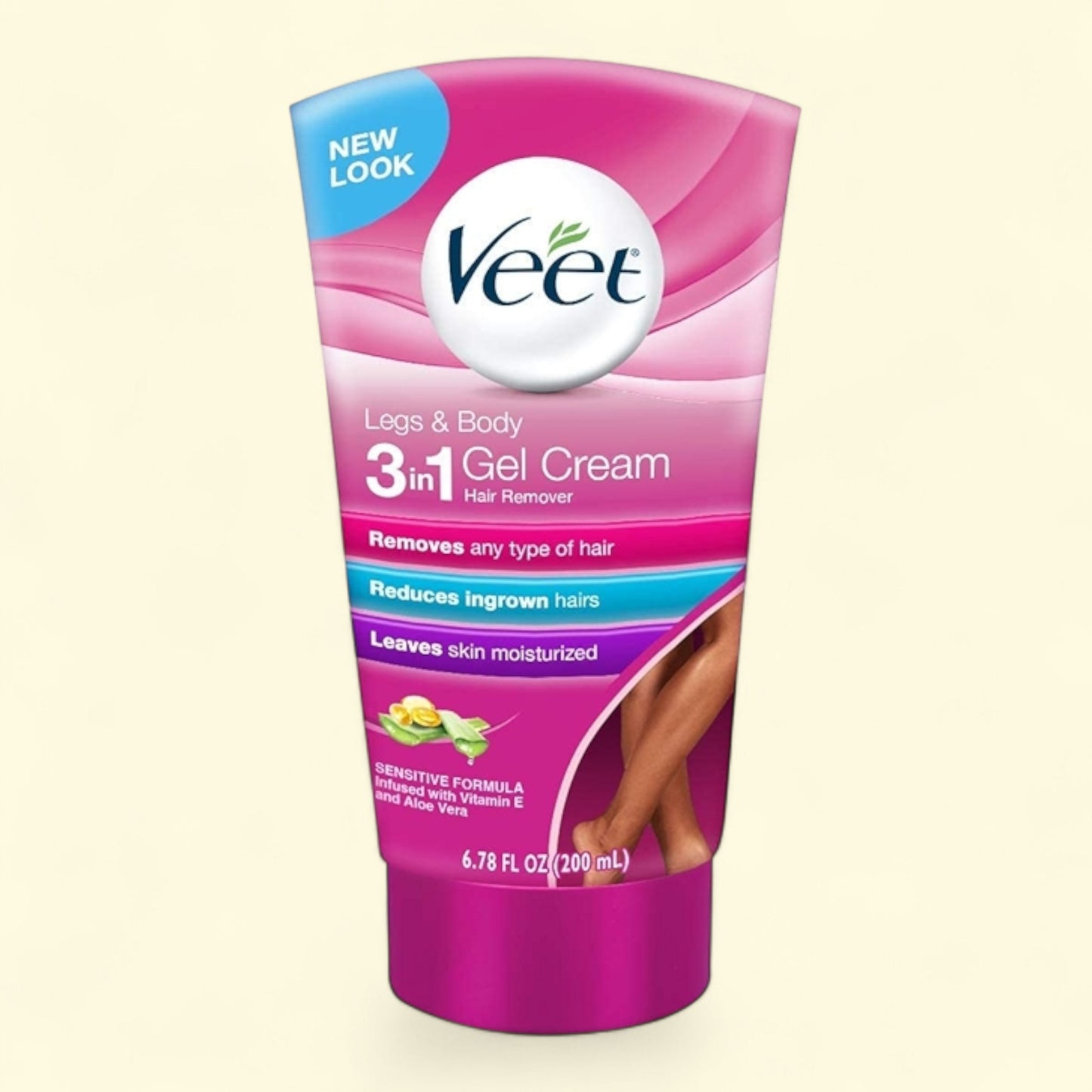 Veet Hair Removal Cream, Legs & Body 3 in 1 Gel Cream Hair Remover, Sensitive Formula with Aloe Vera and Vitamin E, 6.78 fl oz
