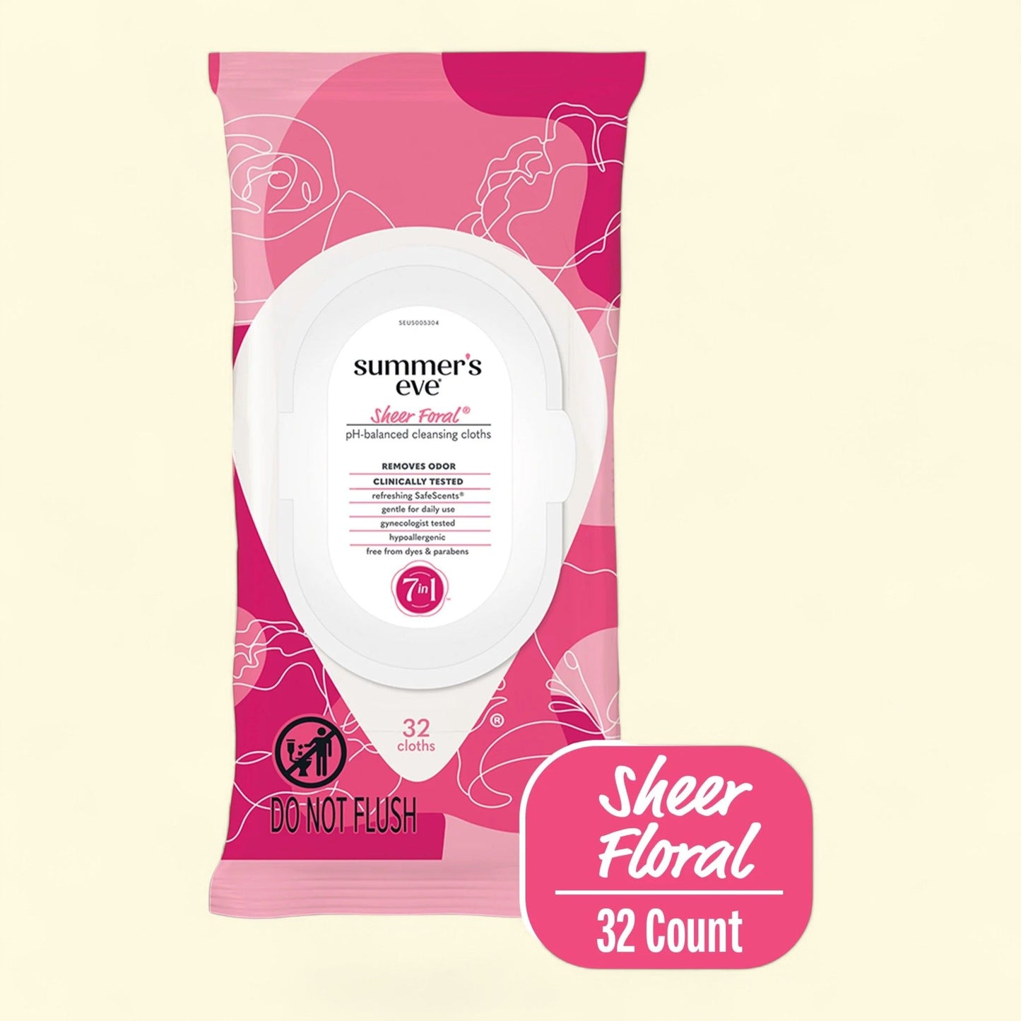 Summer's Eve Feminine Wipes, Sheer Floral, 32 count