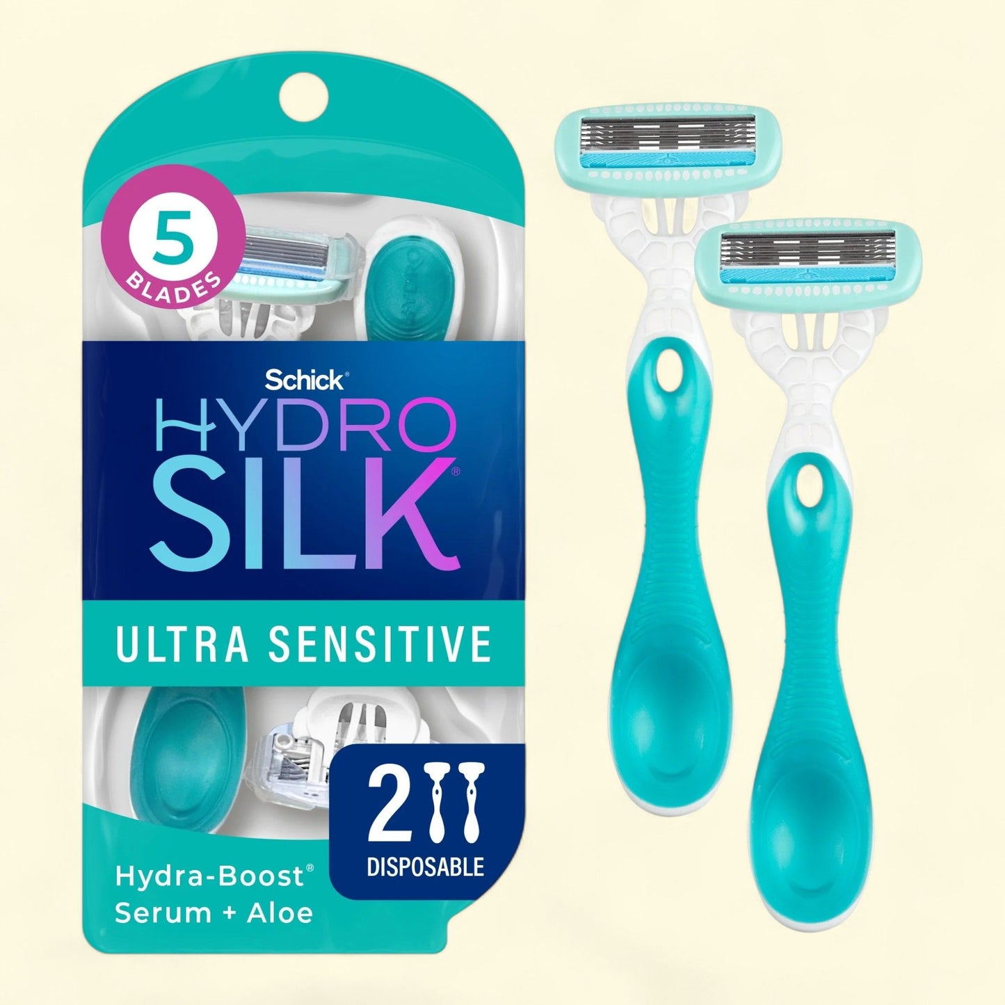 Rasoirs jetables Schick Hydro Silk Sensitive pour femmes, lot de 2, 5 lames