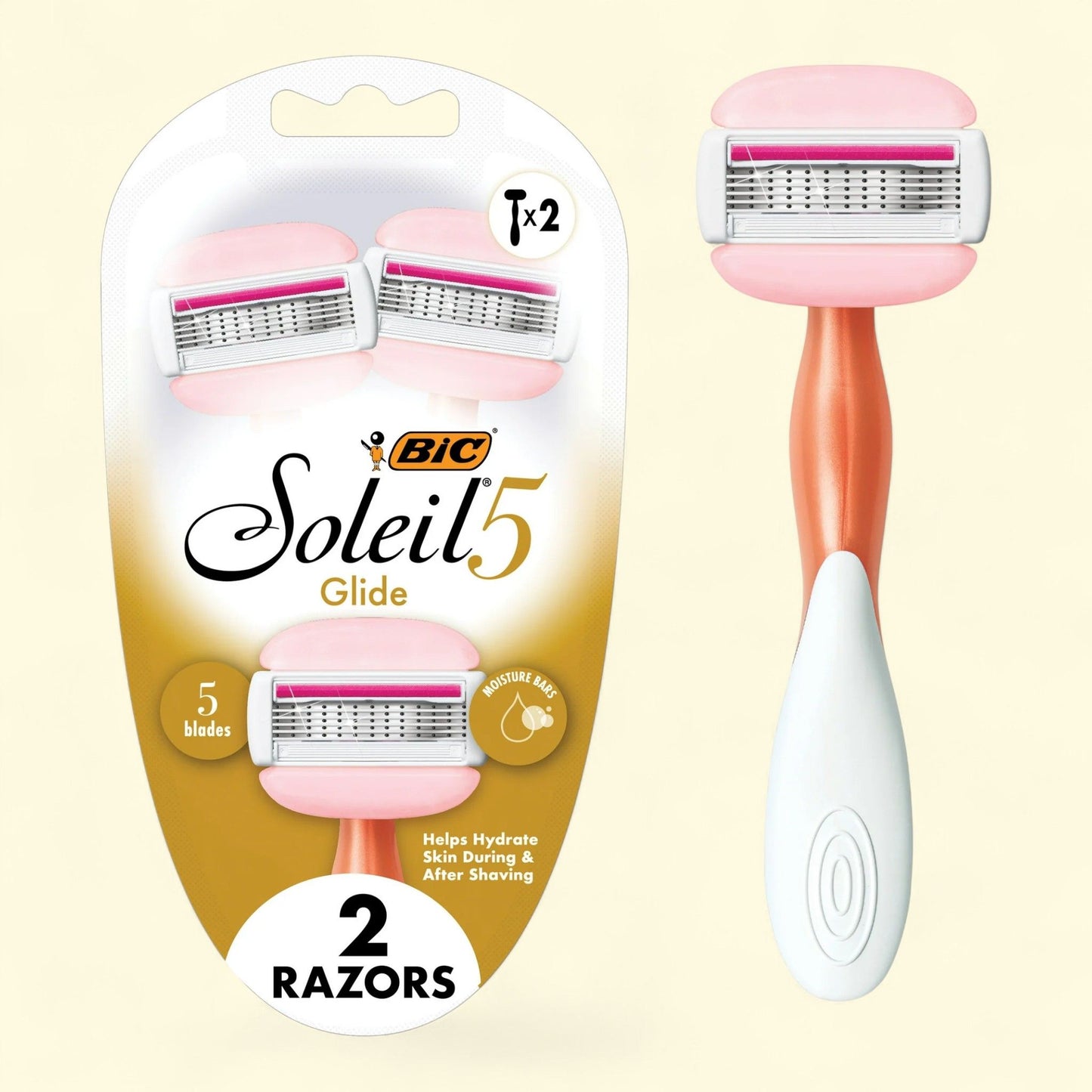BIC Soleil Glide Disposable Razors, 5 Blades With Shea Butter Moisture Bars, 2 Piece