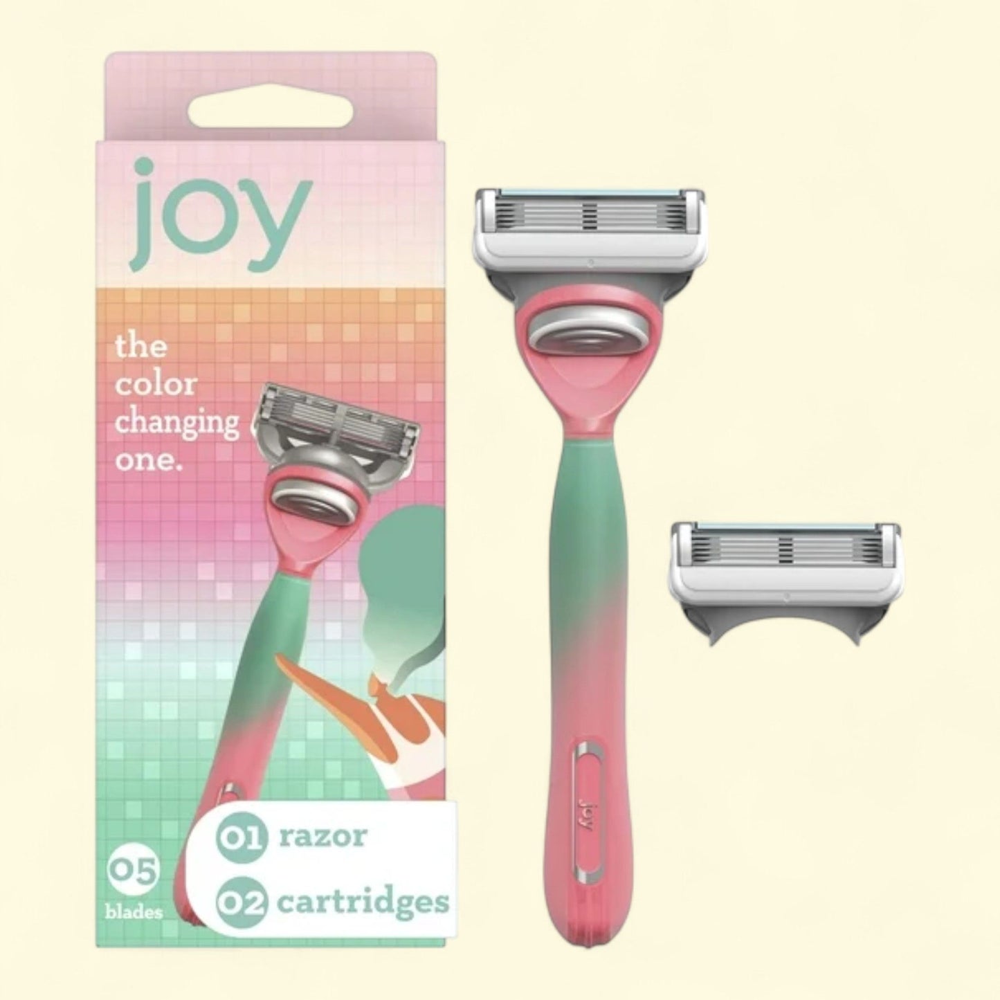 Joy Female Razor, 2 Blade Refill Cartridges, Color-changing, Handle, 1 piece