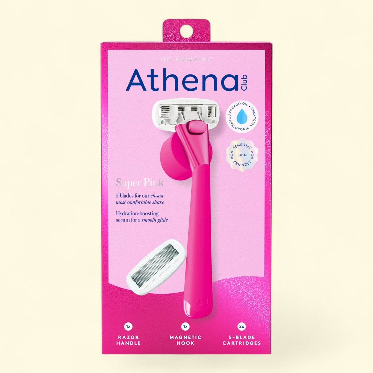 Athena Club Women's Razor Kit, 5-Blade - 1 Handle, 2 Blade Refills, Super Pink, 1 pack