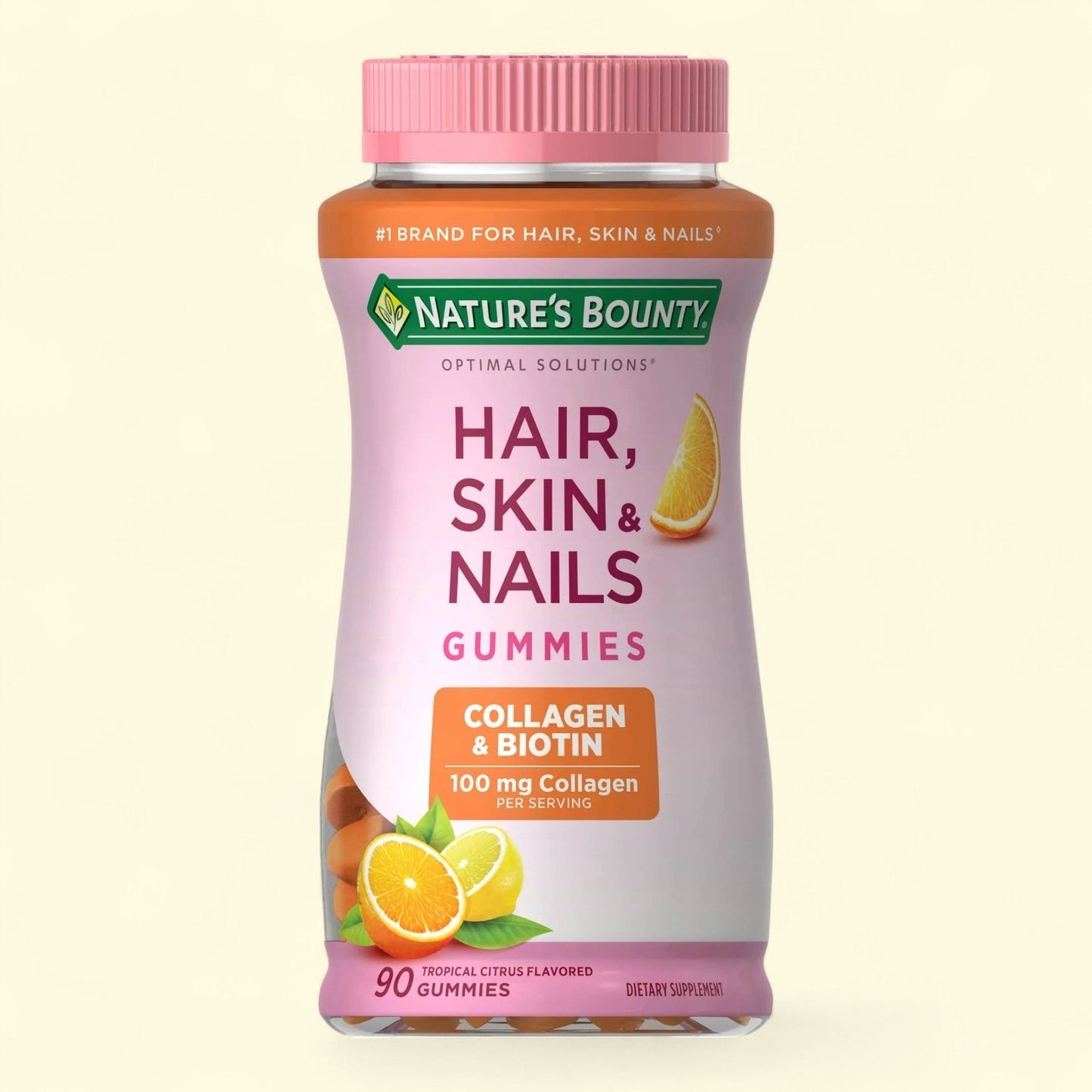 Nature's Bounty Hair Skin and Nails Vitamin with Collagen and Biotin, Women's Multivitamin, Tropical Citrus Gummies, 90 Ct