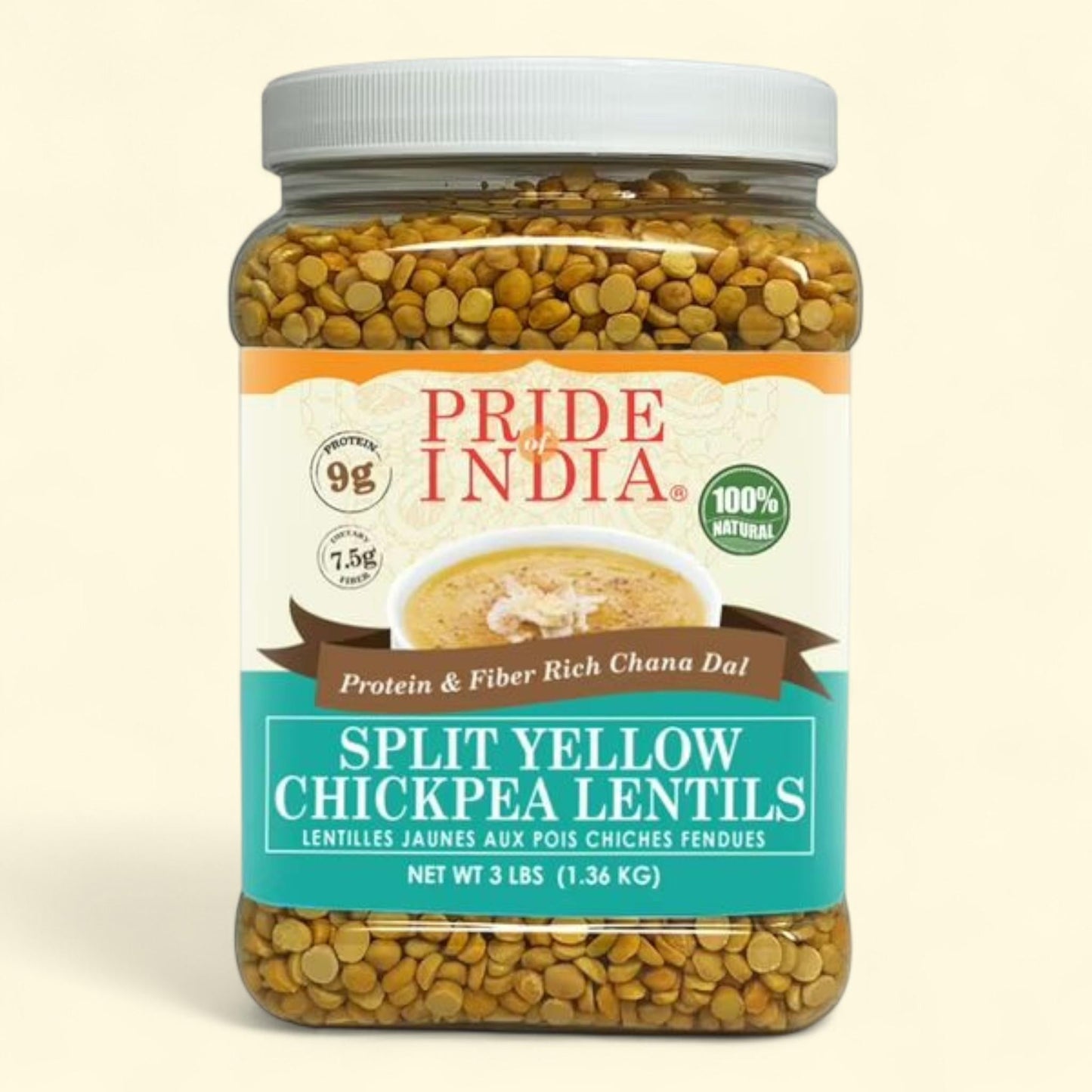 Pride of India Split Yellow Chickpea Lentils, 3 lbs Jar