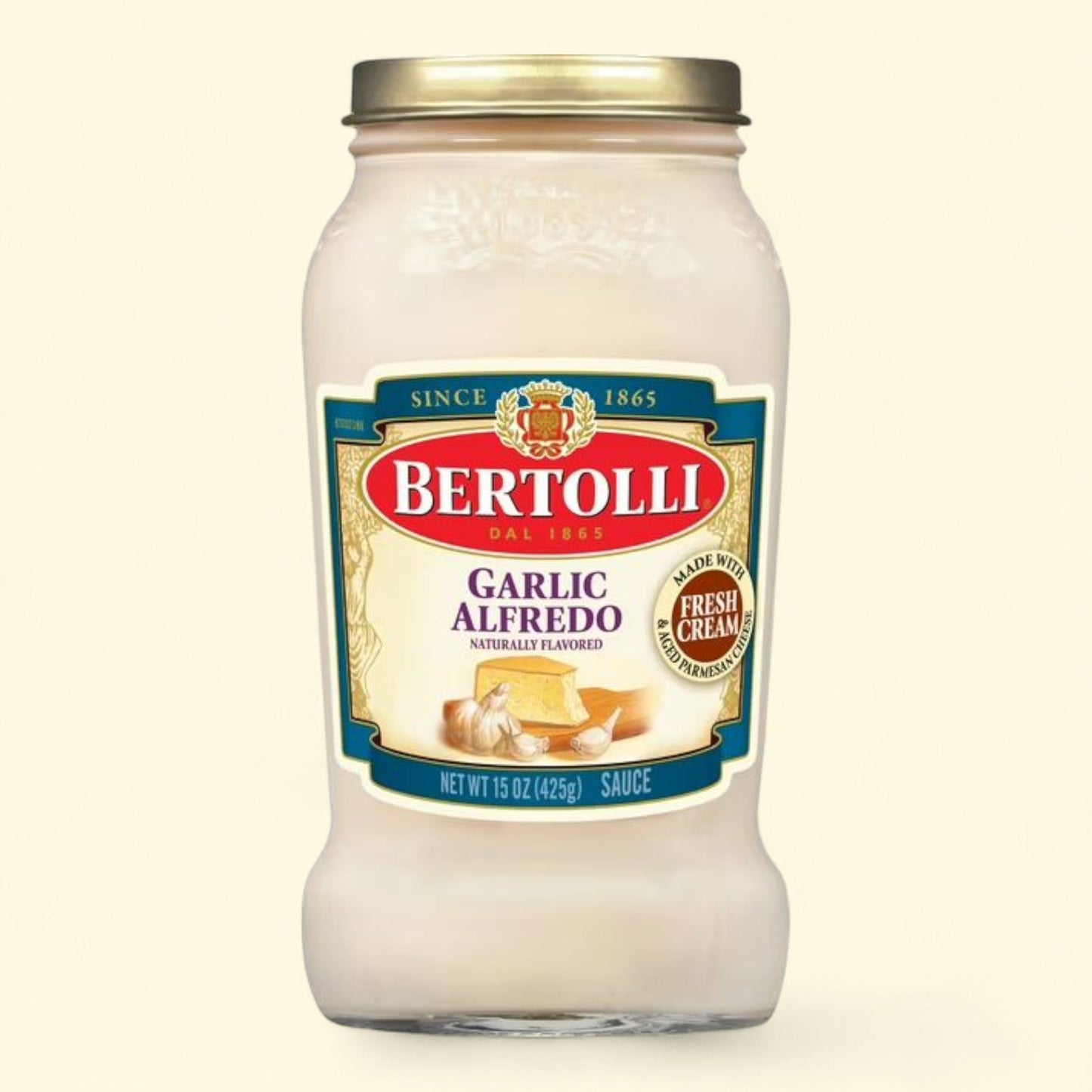 Sauce Alfredo Bertolli à l'ail et au parmesan, sauce pour spaghetti, 425 g