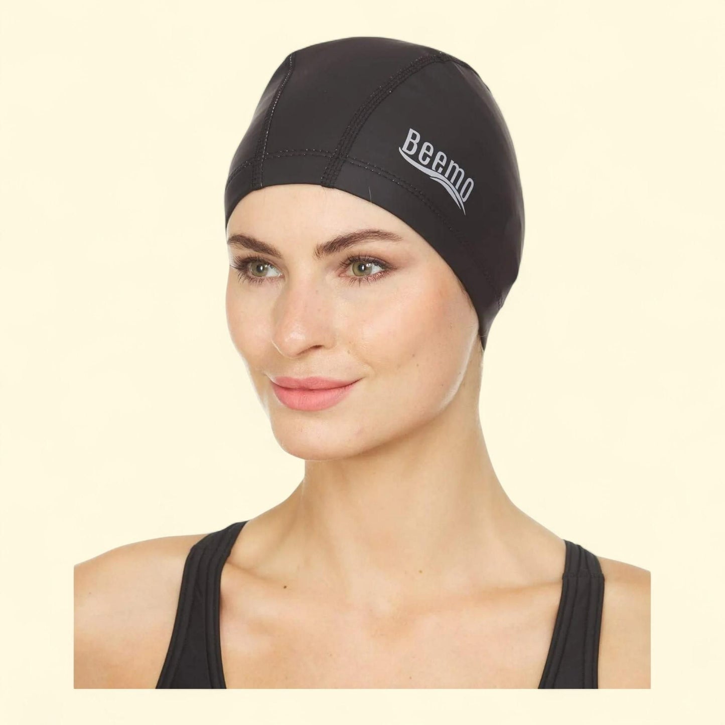 Bonnet de bain Beemo en latex et lycra, noir