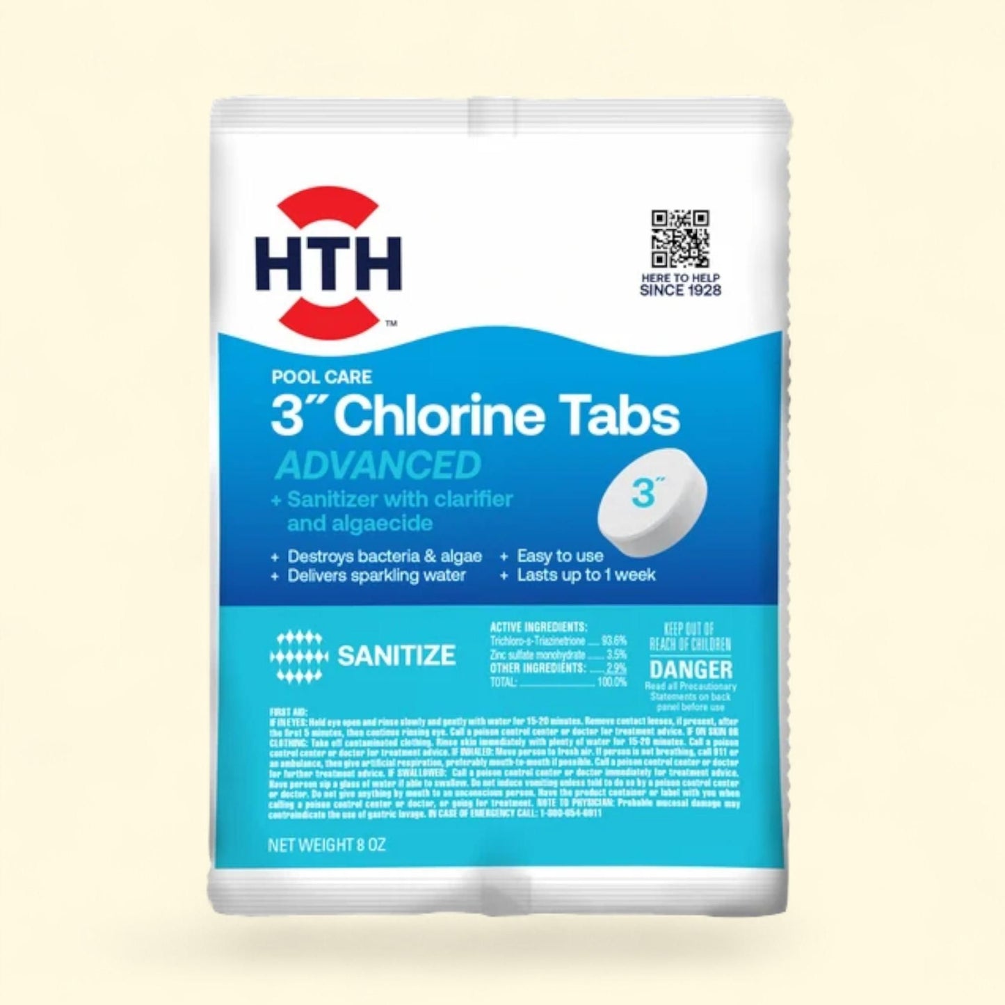 HTH Pool Care 3" Chlorine Tablet, 8oz — authentic US product shipped worldwide by Treatspree