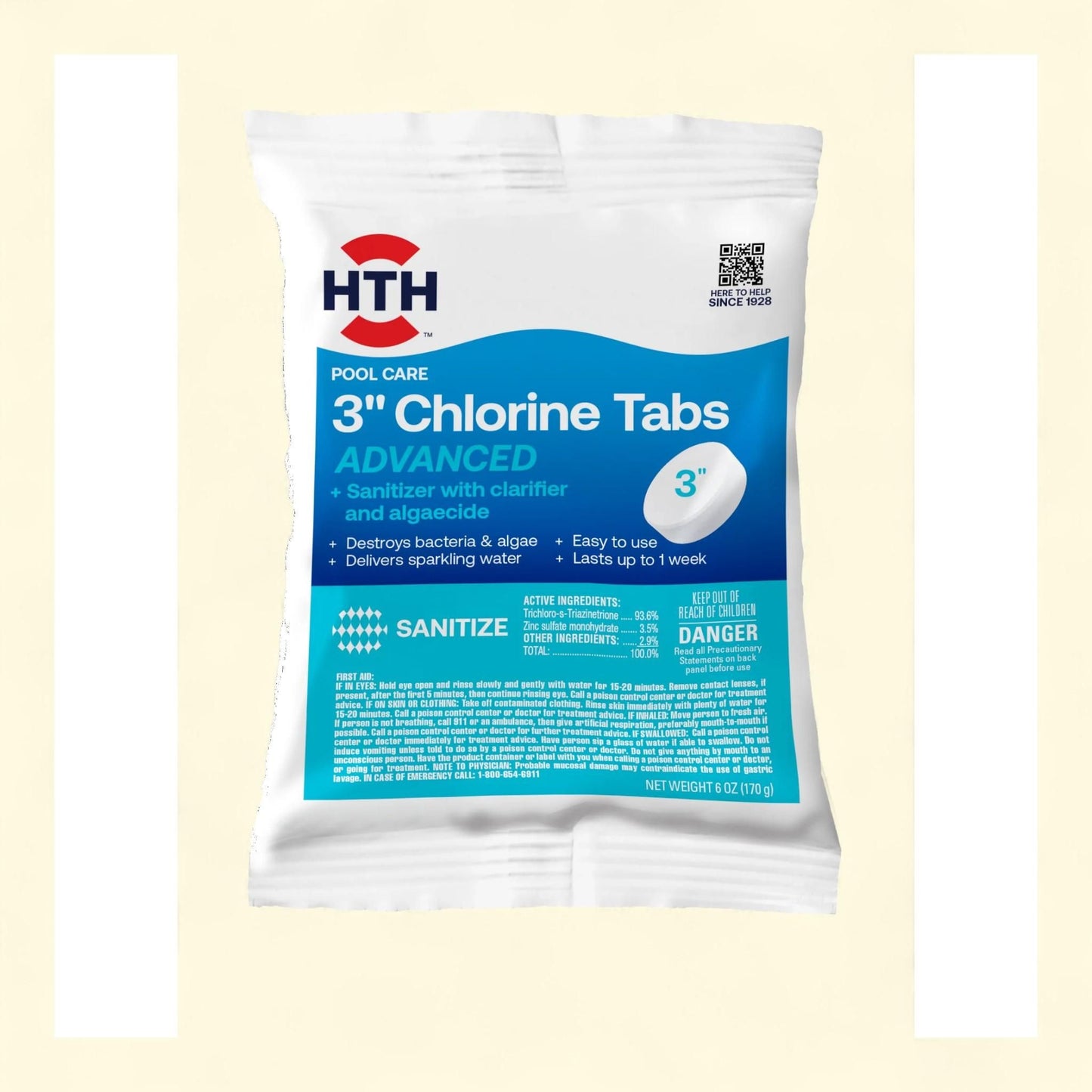 HTH Pool Care Chlorine Tablet, 3", 6oz