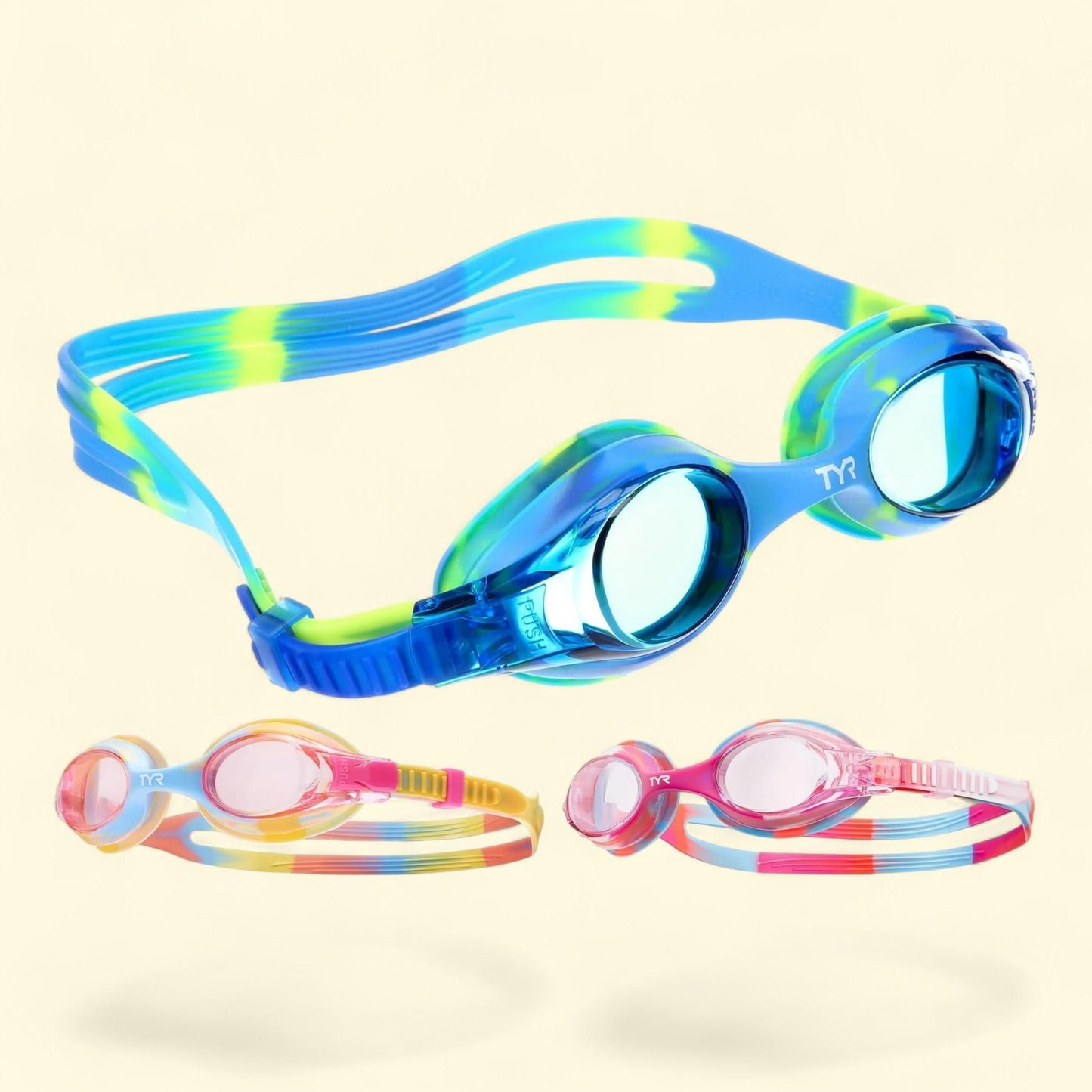 TYR Swimple Swim Goggle, Youth Fit, Multicolor Tie Dye, 3 Pack